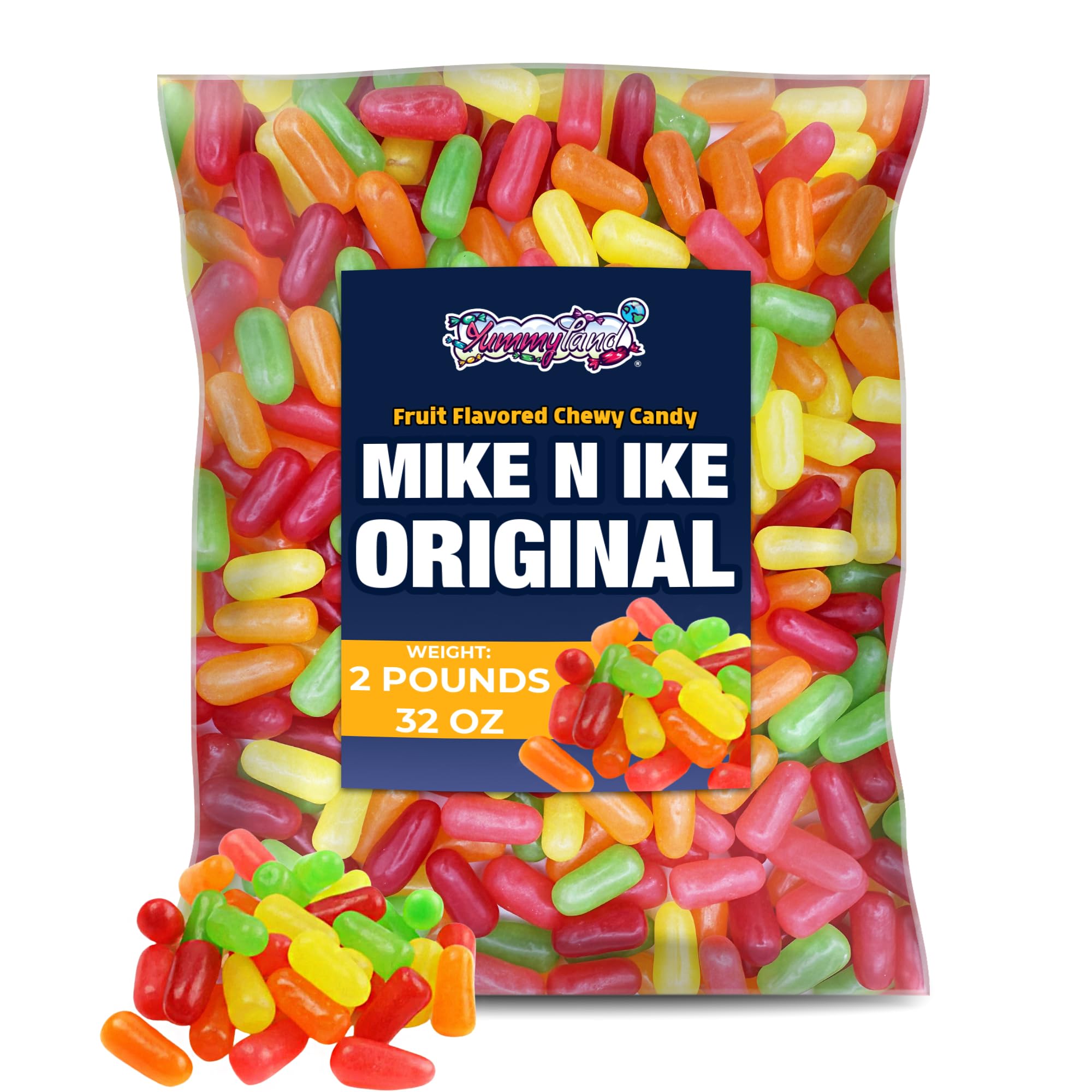 MIKE AND IKE Candy - 2 LB (32 oz), Bulk Bag, Original Fruits Chewy Candy 5 Assorted Flavors, (Orange, Cherry, Lemon, Lime and Strawberry), Bulk Candy, Resealable Bag by Yummyland