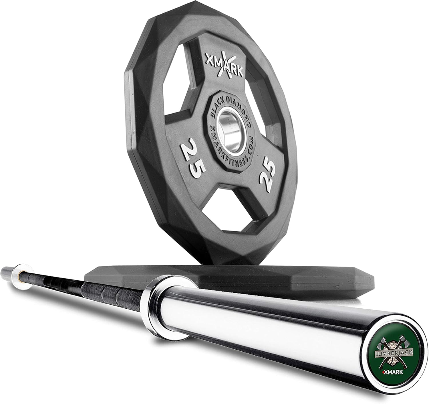 XMark Lumberjack Olympic Bar Set with Black Diamond Olympic Rubber Coated Weight Plates