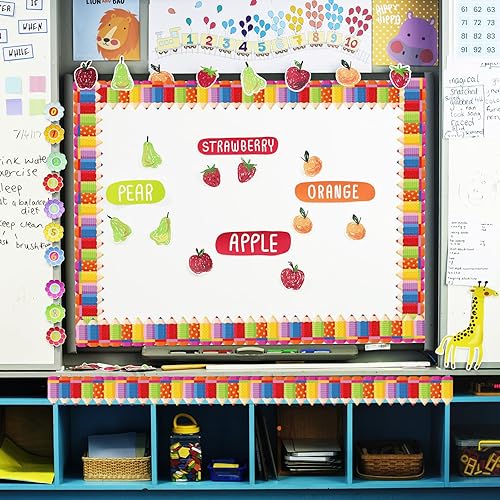 Vista 4 de Whaline 32.8ft Pencils Bulletin Board Borders Back to School Die-Cut Bulletin Board Colorful Pencil Rolled Border Trim for First Day of School