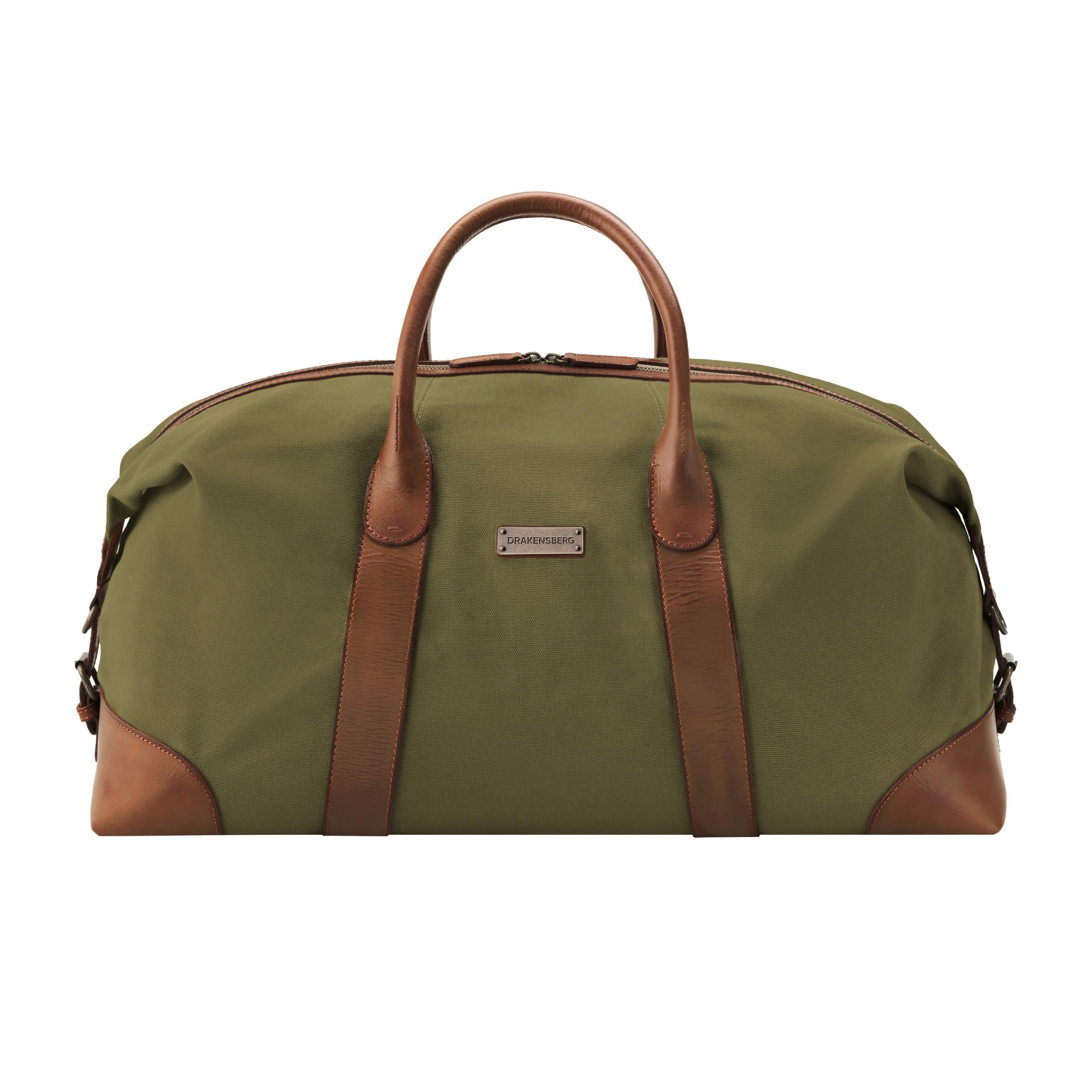 DRAKENSBERG Canvas Leder Weekender 60cm große Reisetasche wasserabweisend erweiterbar 60L Oliv-Grün