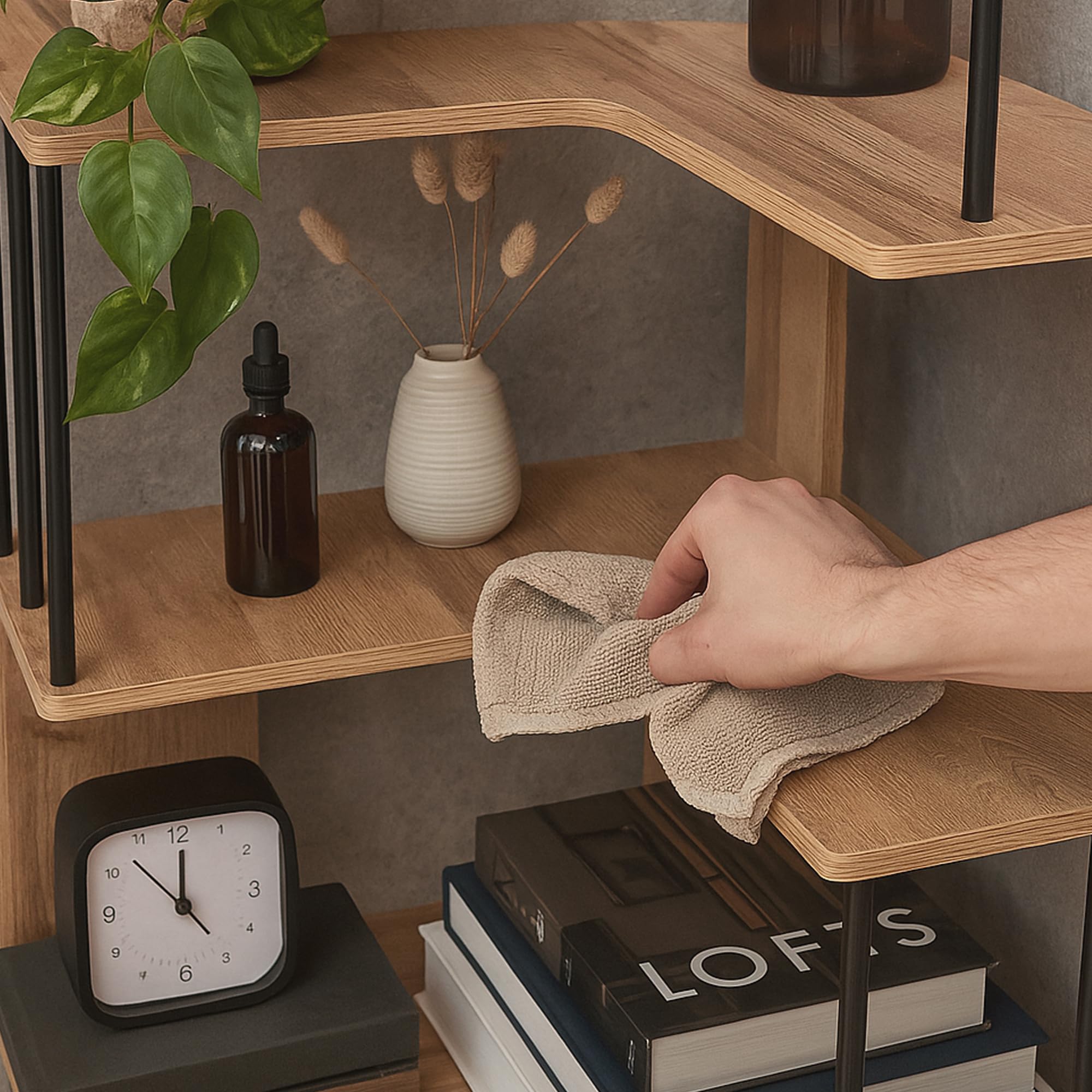 [en.casa] Eckregal Afrel Bücherregal mit 5 Ebenen 160 x 54 x 54 cm offenes Regal Standregal für Wohnzimmer Büro Schlafzimmer Eicheoptik