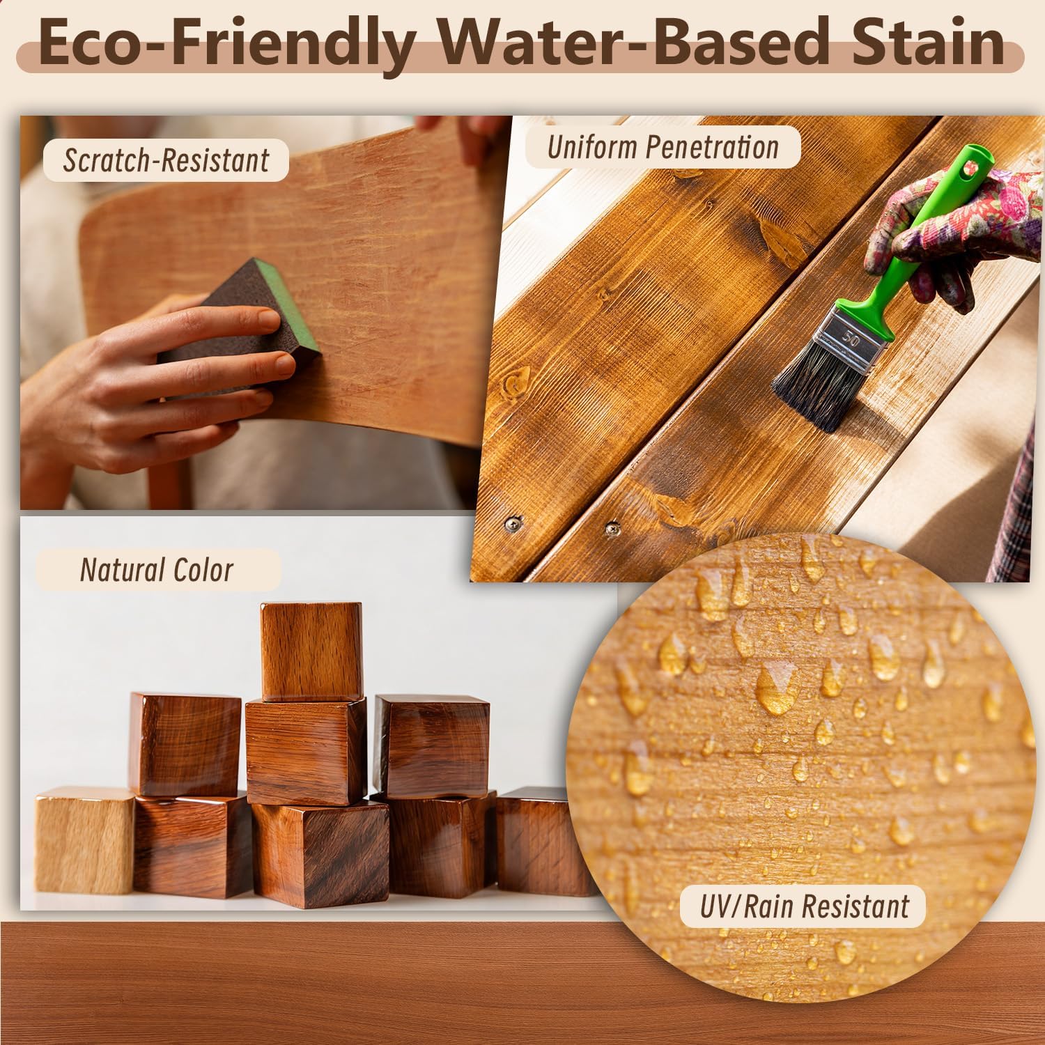 Walnut Wood Stain, 8.5oz/250ml Water Based Wood Stain, Premium Indoor & Outdoor Wood Finish for Furniture, Cabinets, Doors & Wood Surfaces - Fast Drying, Low Odor, Non-Toxic & Easy to Use