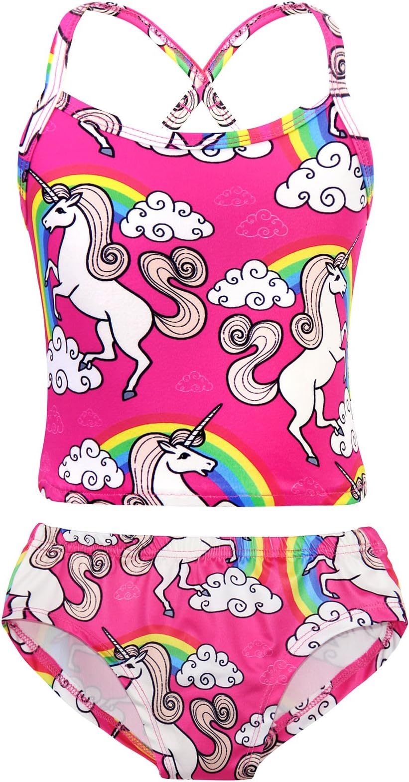 AmzBarleyUnicorn Swimming Costume Girls Kids Two Piece Swimsuit Child Swimwear Tankini Bathing Suit Summer Holiday Beach Wear