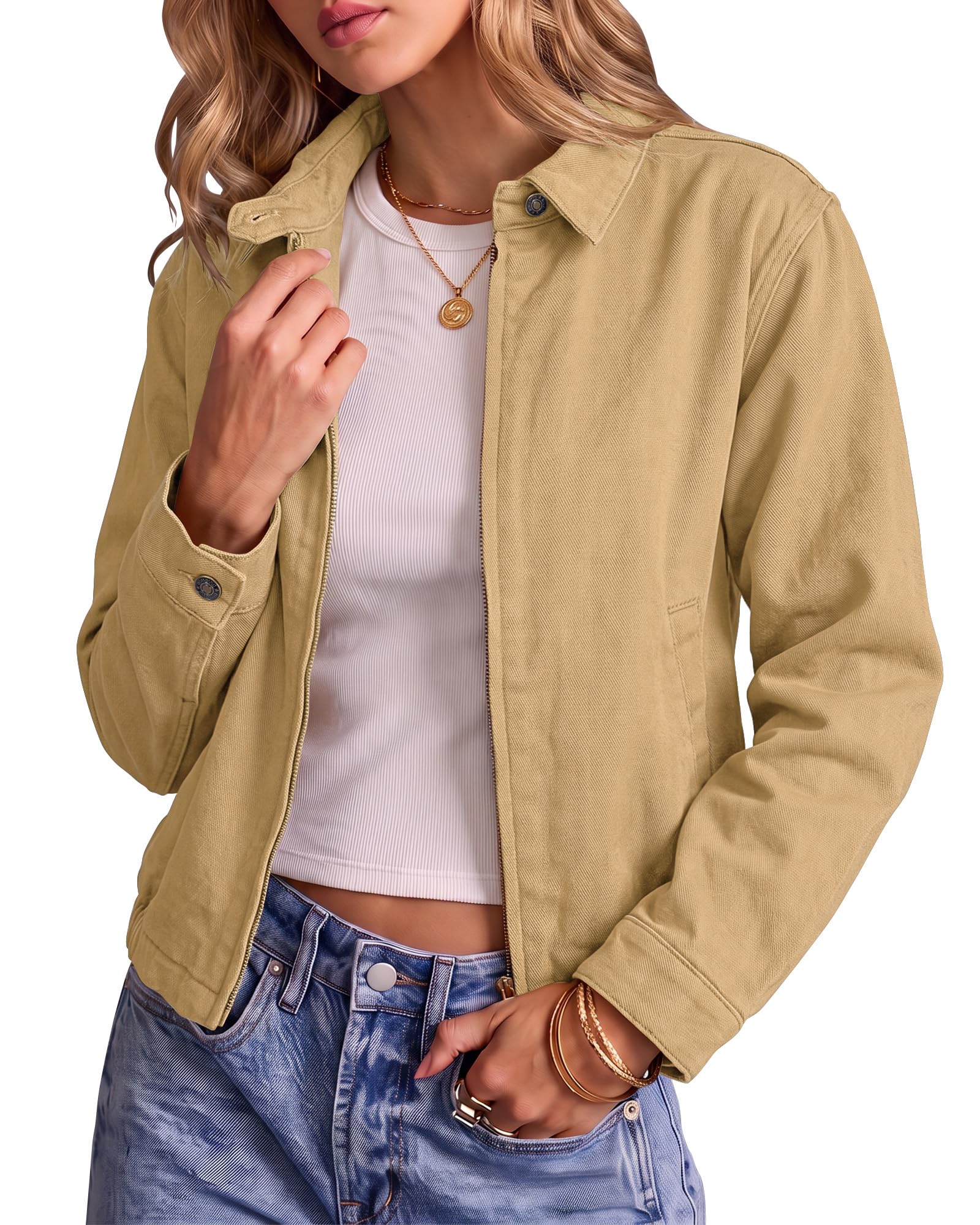 luvamia Oversized Jean Jacket Women Zip Up Bomber Denim Jacket Fall Outfits