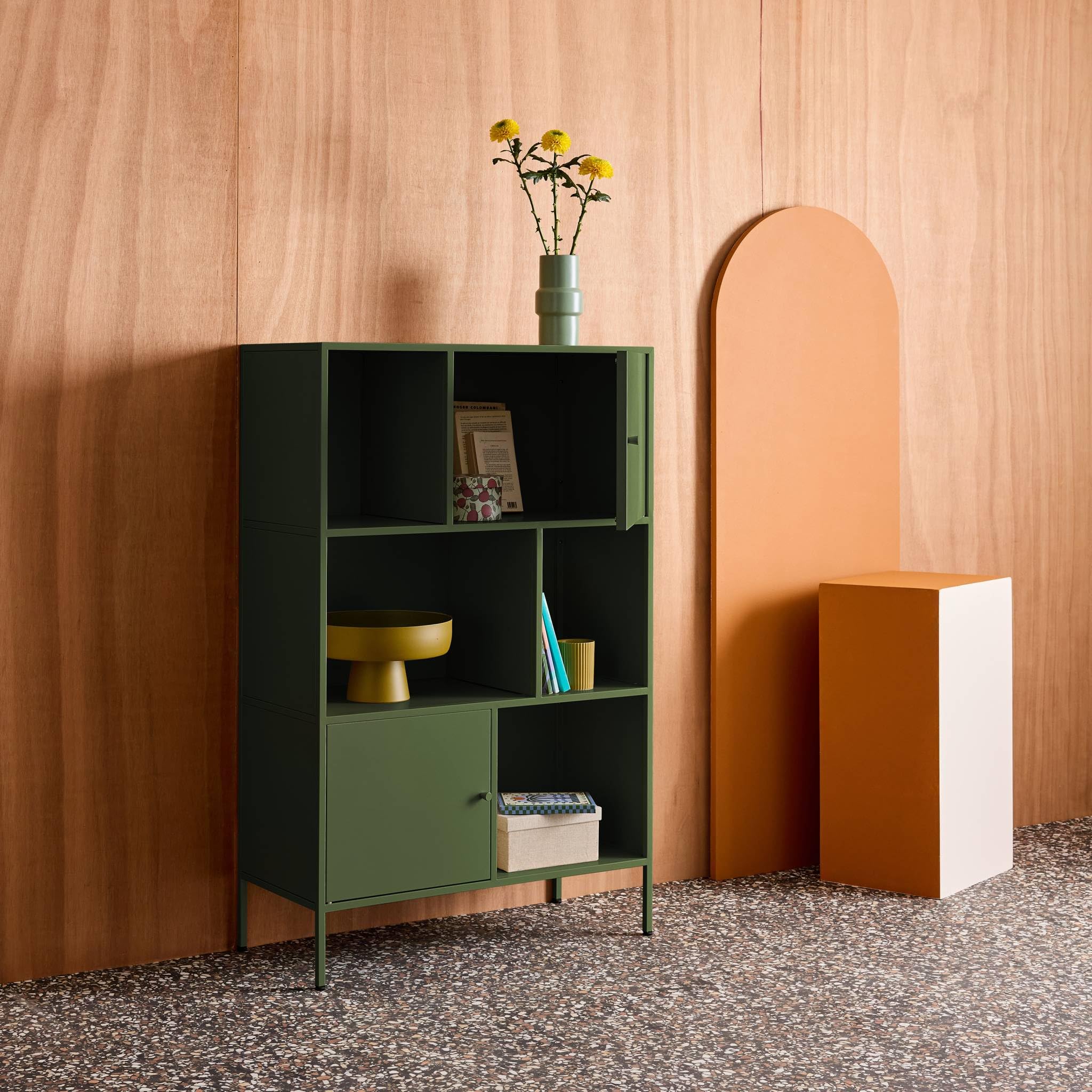 Alice's Garden sweeek - Buffet. Meuble de Rangement Industriel métal Vert 6 Compartiments. L 80 x P 35 x H 125cm - Oklahoma