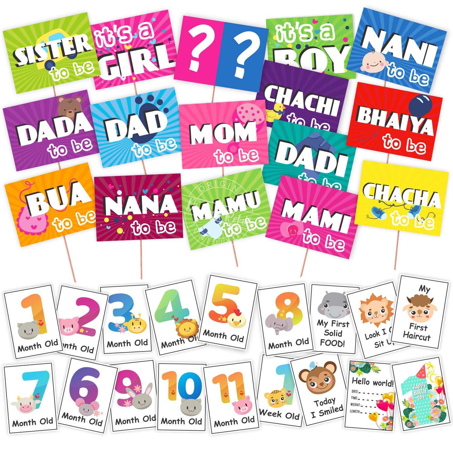 Wobbox Baby Shower Decoration Items| Baby Shower Photo Booth Props for Photoshoot, Baby Shower Milestone Card, Mom to Be Daddy to Be Decoration, Godh Bharai Decoration Kit-(FP393)