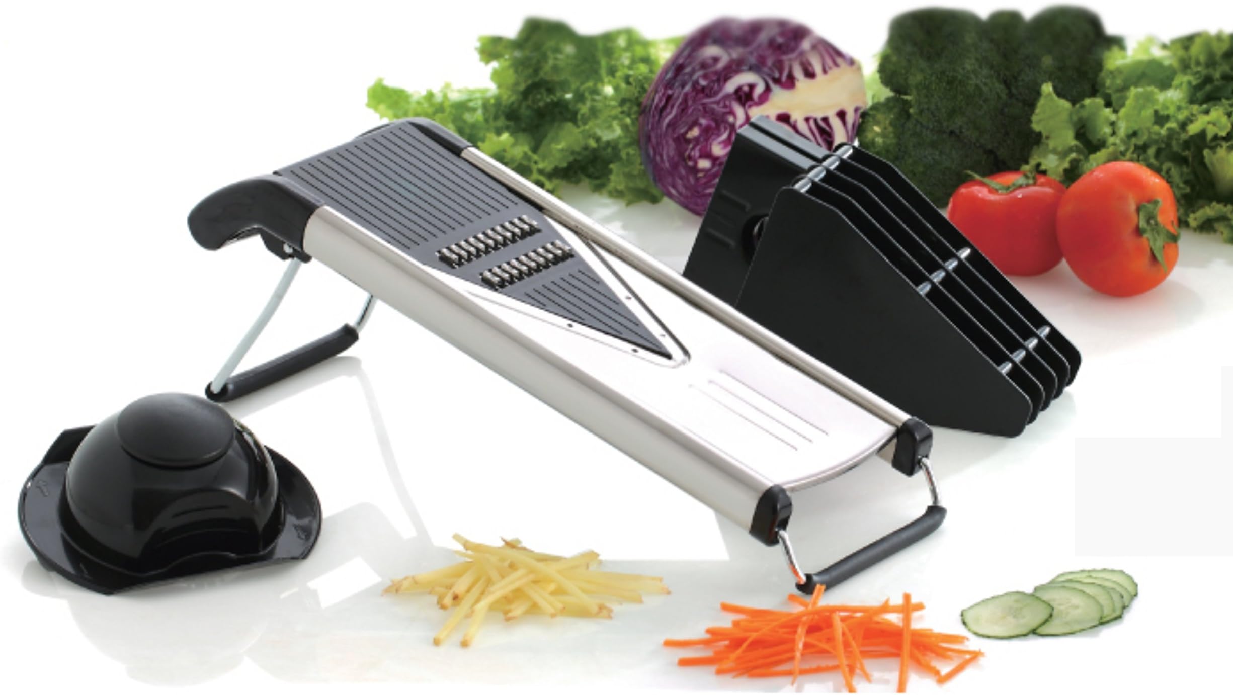 Professional Mandoline Slicer - Potato, Vegetable & Food Mandoline with 5 Stainless Steel V Blades Julienne,grate,slice and Dice. Best Results Every Cut