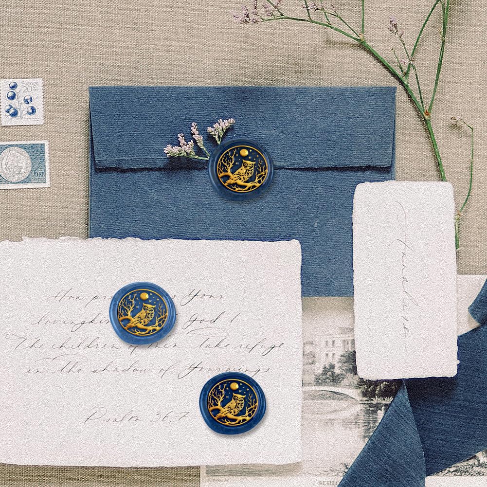 DELORIGIN Owl Wax Seal Stamp Vintage Sealing Stamps 1“ Removable Brass Head Seal Stamp with Wooden Handle for Halloween Christmas Envelope Greeting Card Letters Invitations Gift Wrapping - Image 3