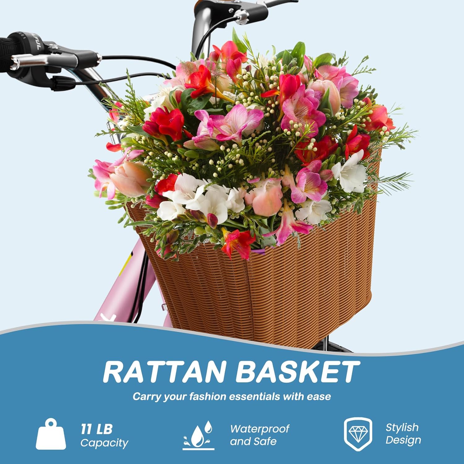 LILYPELLE Beach Cruiser Bike for Women, 24 26 inch Womens Bike with Ratten Basket & Rack, Comfort Cruiser Bicycle Step Through for City Commuter, Retro Bicycle for Seniors Ladies Adults