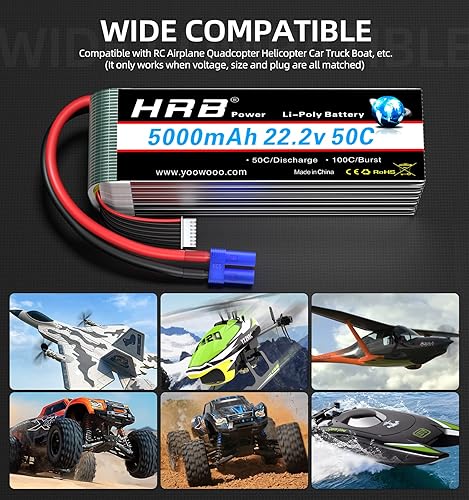 Miniatura 7 de HRB 6S 5000mAh Lipo Batería EC5 Soft Case 50C 100C 22.2V RC Lipo Batería Compatible para RC Quadcopter Avión 500 600 Helicóptero Coche Camión