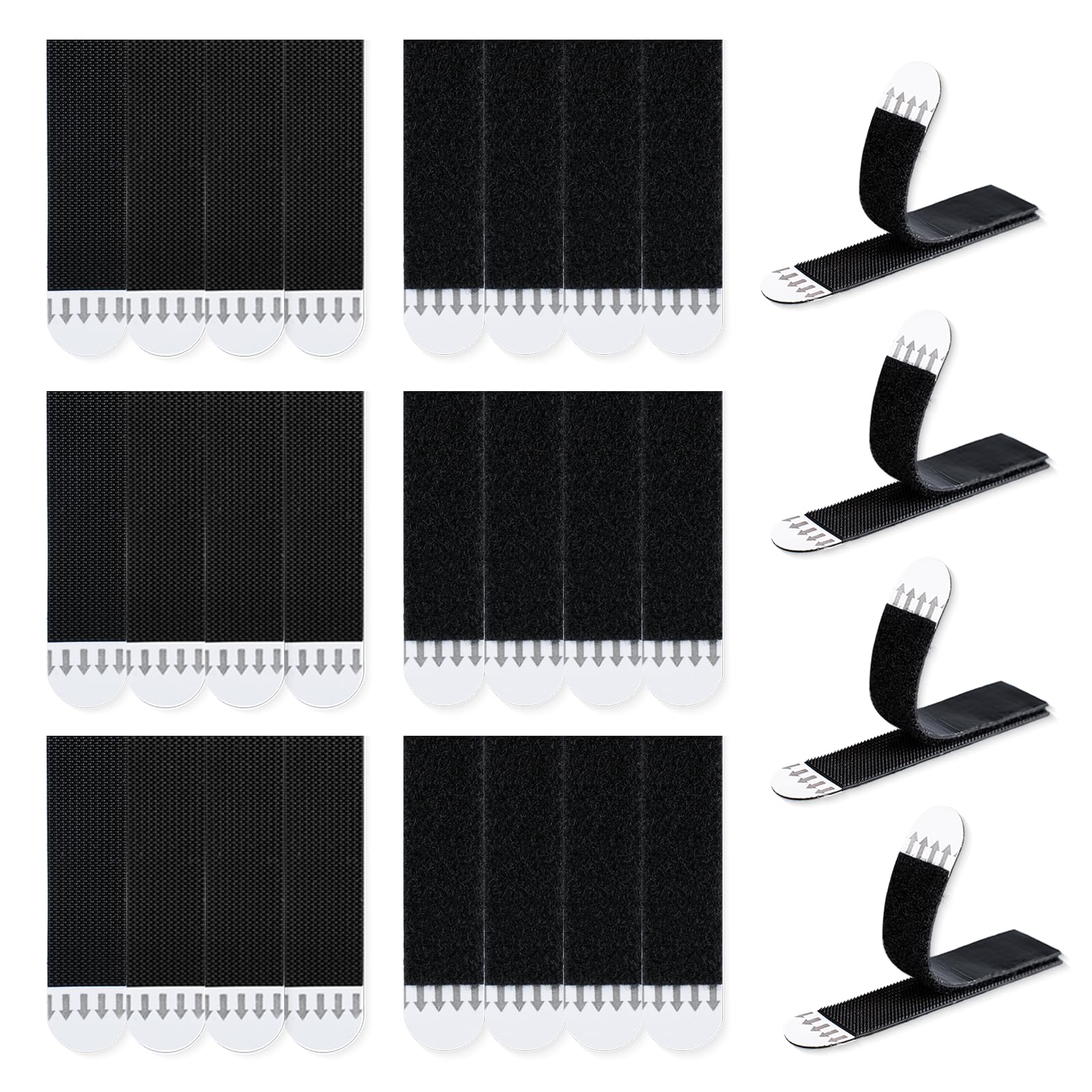 LLPT Picture Hanging Strips Detachable | 12 Pairs (24 Strips) | Medium 19 x 72 mm | Picture Hangers Without Nails | Removable Adhesive Strips | for Wall Posters Photos (MB19712) | Black