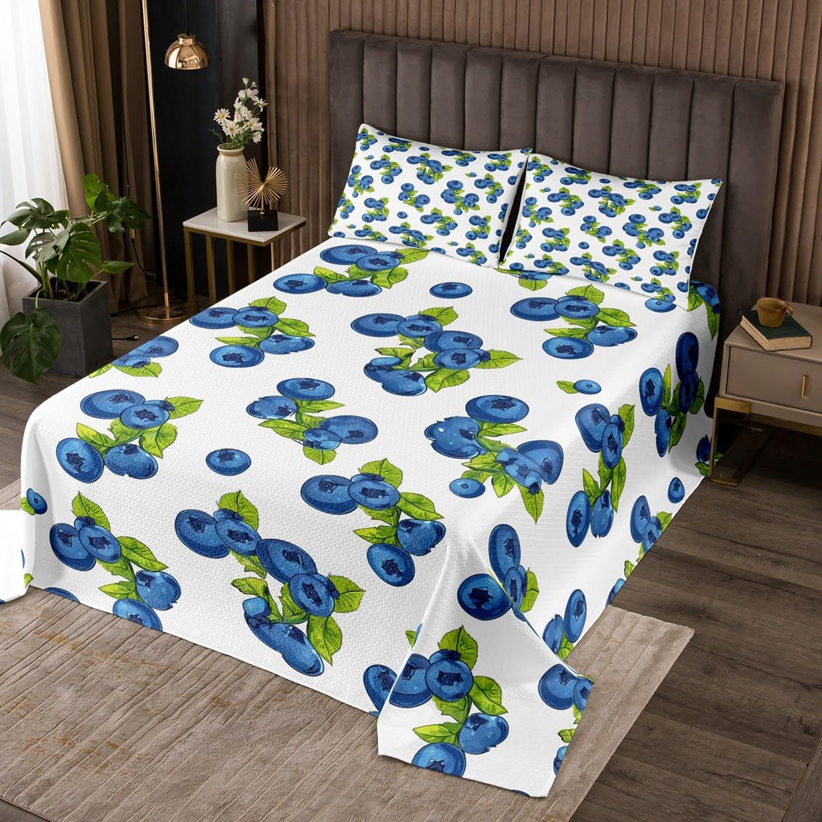 Castle Fairy Green Leaves Bedspread Watercolor Willow Spring Rustic Style Bedding Set for Kids Teens Adults Natural Botanical Trees Plants Coverlet Set with 2 Pillowcases Queen Size 3 Pcs