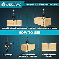 Vista 6 de Libraton Countersink Drill Bit Set, 22 PCS Wood Counter Sink Drill Bit Adjustable, #4, #6, #8, #10, #12, Magnetic Drill Bit Holder Extension for