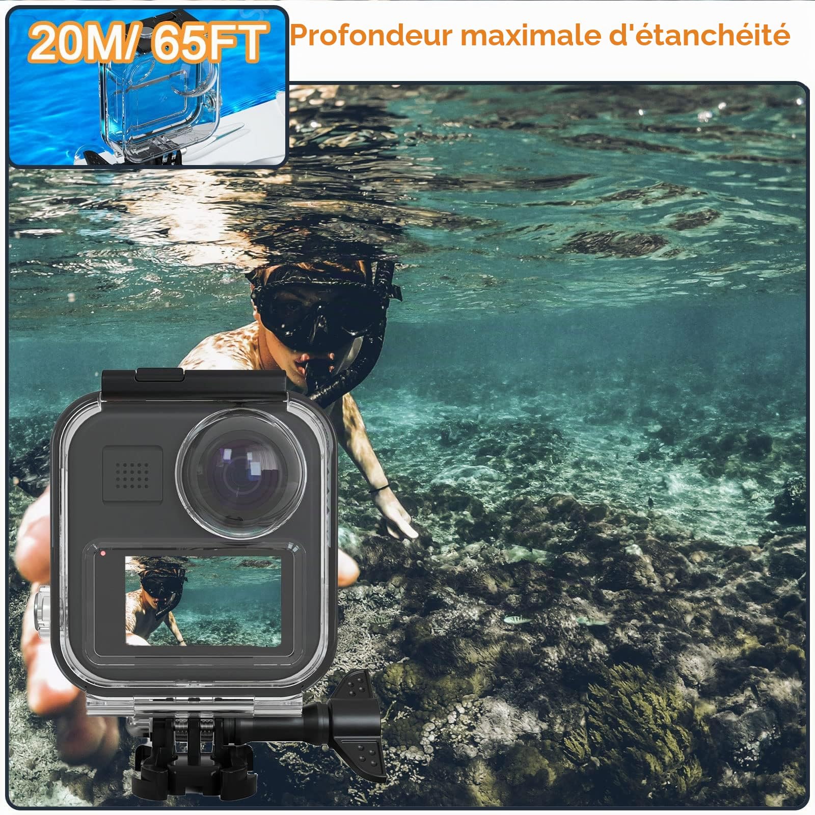 Étui étanche pour caméra d'action Go Pro Max 360 avec écran tactile, coque de protection sous-marine avec support pour caméra d'action GoPro MAX 360 Kit d'accessoires