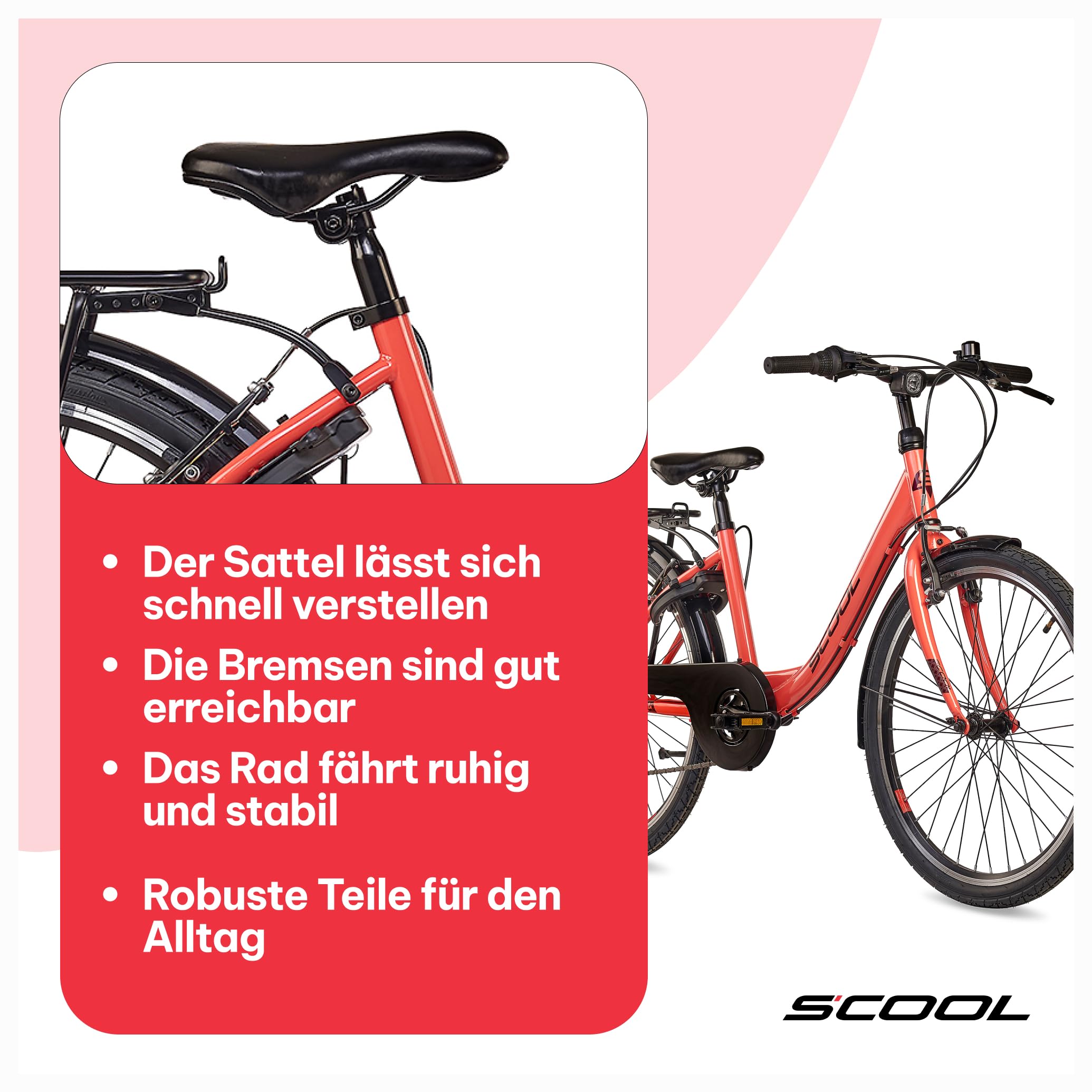 S’COOL Kinderfahrrad 20, 24, 26 Zoll, 6-Gang Kettenschaltung, Chix, Körpergröße 115–165 cm, 6–14 Jahre, Schulweg & Alltag, für Jungen & Mädchen