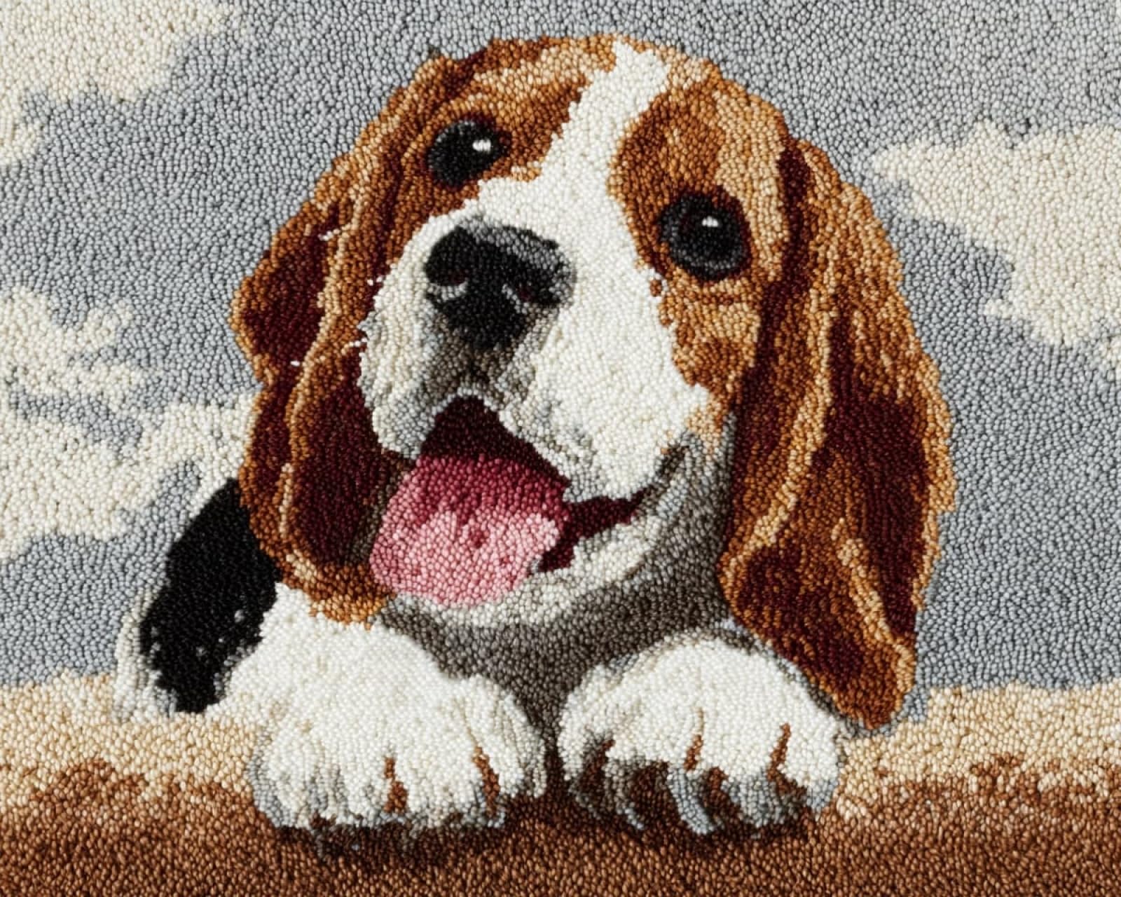 Wallphantom Latch Hook Rug Kits for Adult,Smiling Beagle,DIY Rug Crochet Making Kits with Pre-Printed Canvas and Latch Hook Tool and Enough Yarn,55x75cm