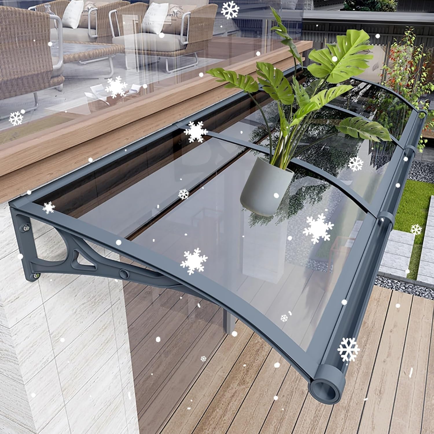 GJZQDKX Aluminum Alloy Outdoor Patio Door Entrance Awning Canopy with Polycarbonate Hollow Sheet Rain and Snow Protection Sun Shelter Size W120xL400cm.