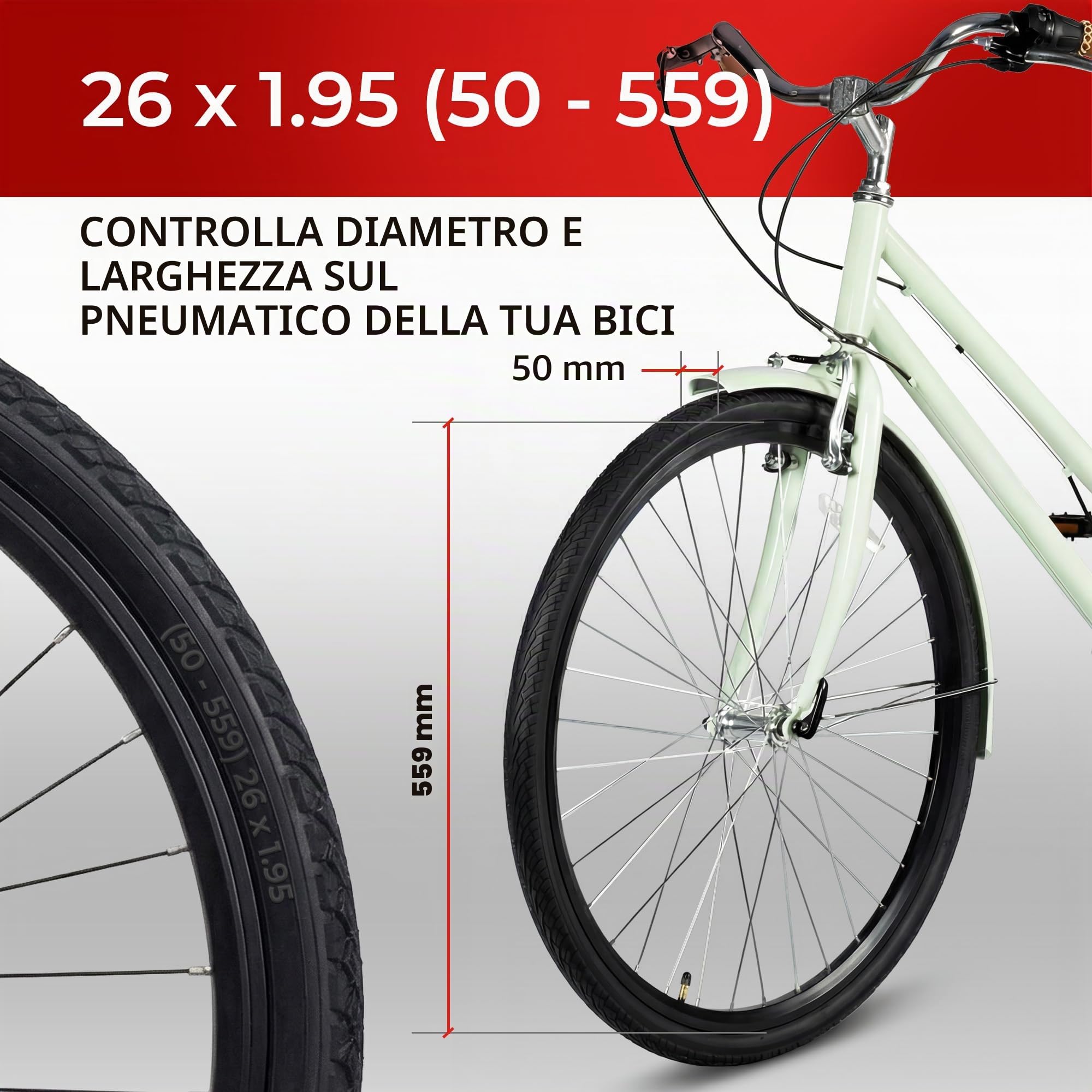 Fincci Pneumatici Bici 26 x 1.95 50-559 Pieghevole con Protezione Forature | Copertone Bici 26x1.95 50-559 con 27 TPI e Protezione Antipuntura 3mm per Pressione Massima 50 PSI - Set da 2