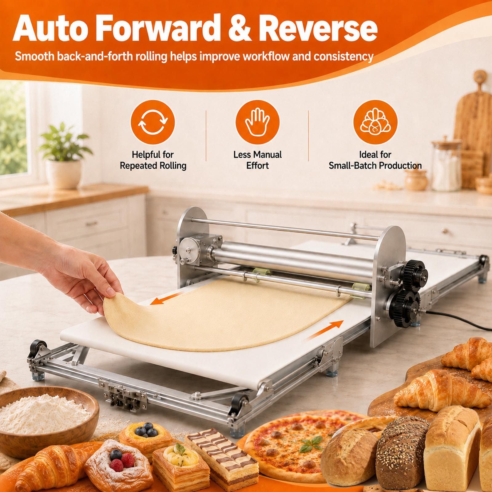 Macchina Stendipasta Elettrica per Uso Professionale E Domestico | Acciaio Inox Per Uso Alimentare E Piano In Pe Liscio Per Una Preparazione Pulita In Pasticcerie, Pizzerie