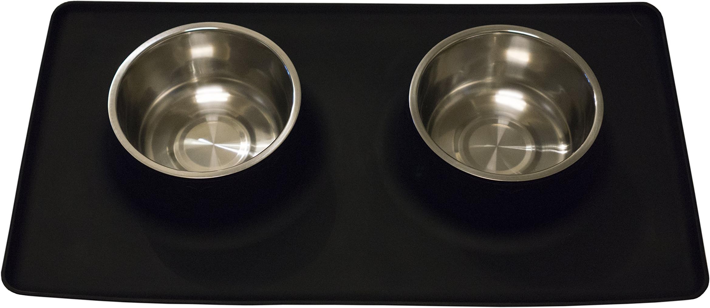 Stay-Clean Pet Feeding Station. Dog / Cat Food Bowl Set with Non-Slip Silicone Mat, By OurGivingEarth (Large, Black)