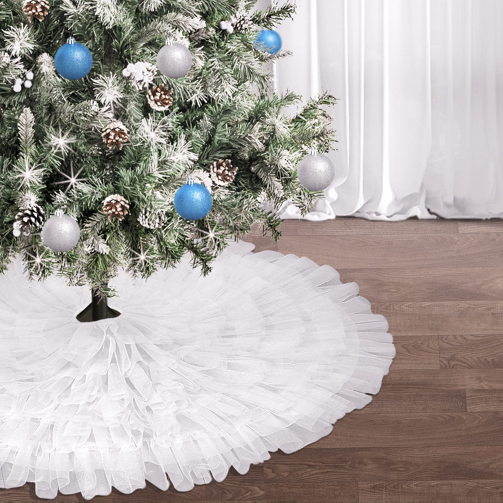 Amidaky Christmas Tree Skirt White Mini 30 inches Cute Modern Xmas Tree Skirt Clearance for Xmas Party Holiday Decorations
