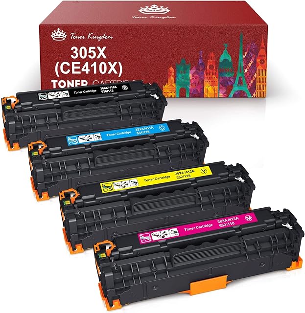 Toner Kingdom Compatible Remanufactured Toner Cartridges for HP 305X 305A for HP LaserJet Pro 400 color MFP M475dn MFP M475dw, M451dn, M451nw, M451dw, Pro 300 color MFP M375nw (1 Black, 1 Cyan, 1 Yellow, 1 Magenta)