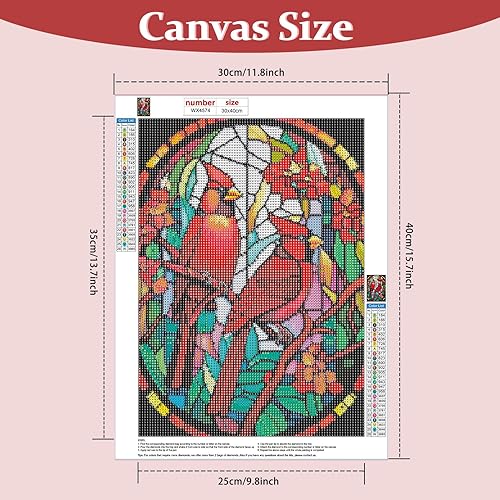 Miniatura 6 de Lxmsja 5D Redbird - Kit de pintura de diamantes de vidrio manchado para adultos principiantes, kit de arte de diamantes de imitación, kit de arte de
