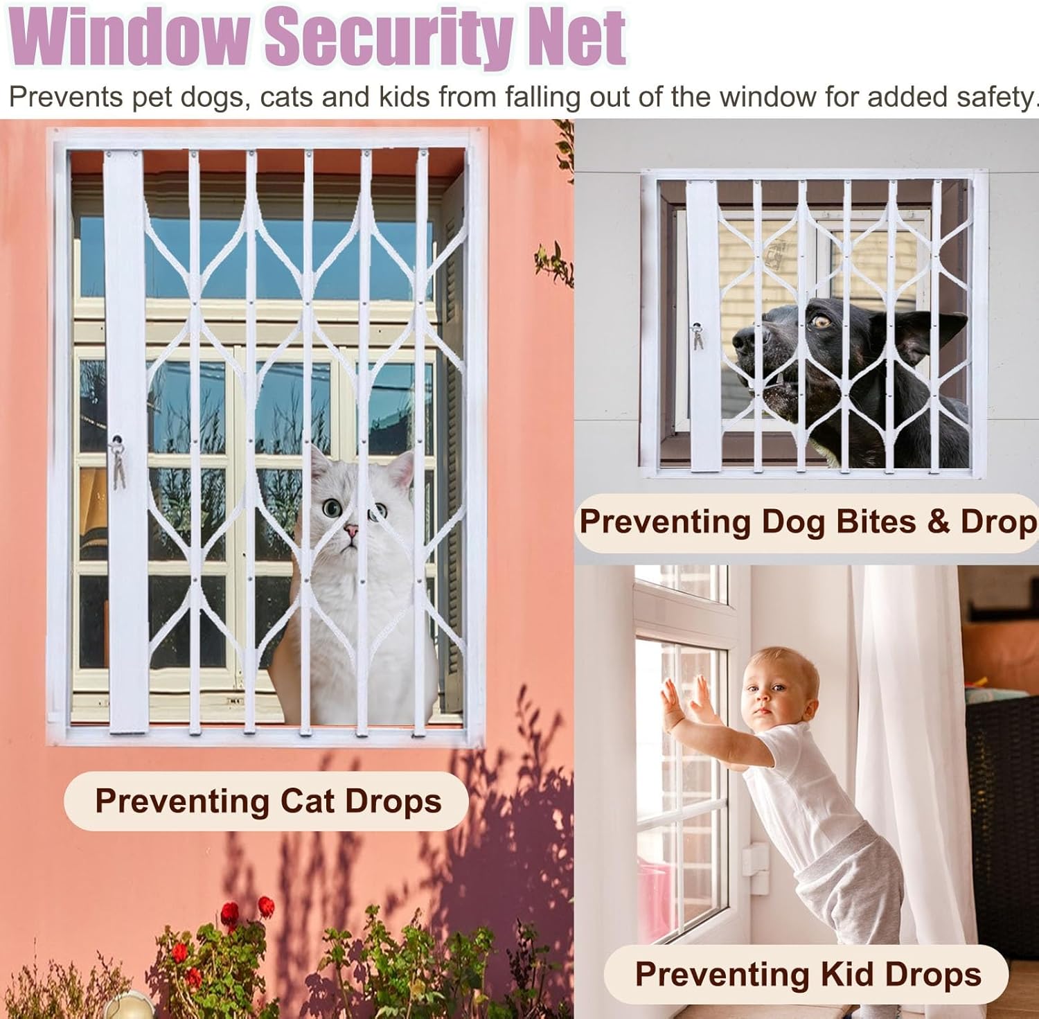 Adjustable Lockable Folding Security Window Guards for Cats/Dogs, Durable Aluminum Alloy Safety Net Fence, Outdoor Window Protection (47.2"x55.1", 120cmx140cm)