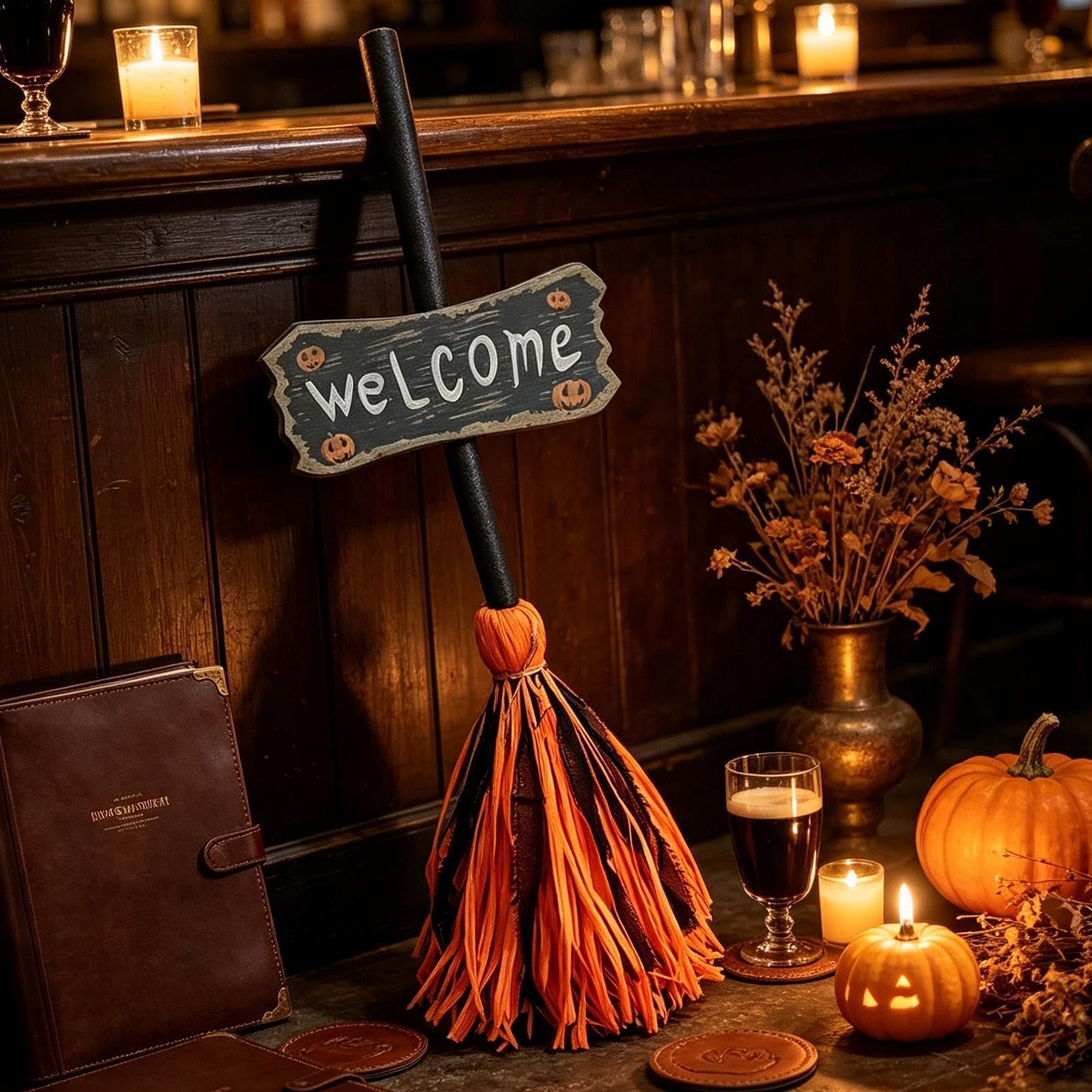 Halloweenowa miotła animowana ruchoma świecąca upiorna dekoracja tańca