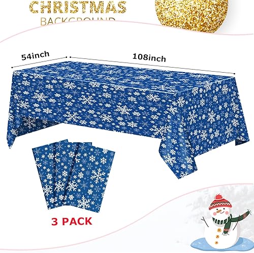 Miniatura 2 de Moukeren Mantel de plástico con diseño de copo de nieve, 3 piezas, diseño de copos de nieve, mantel desechable de invierno para suministros de