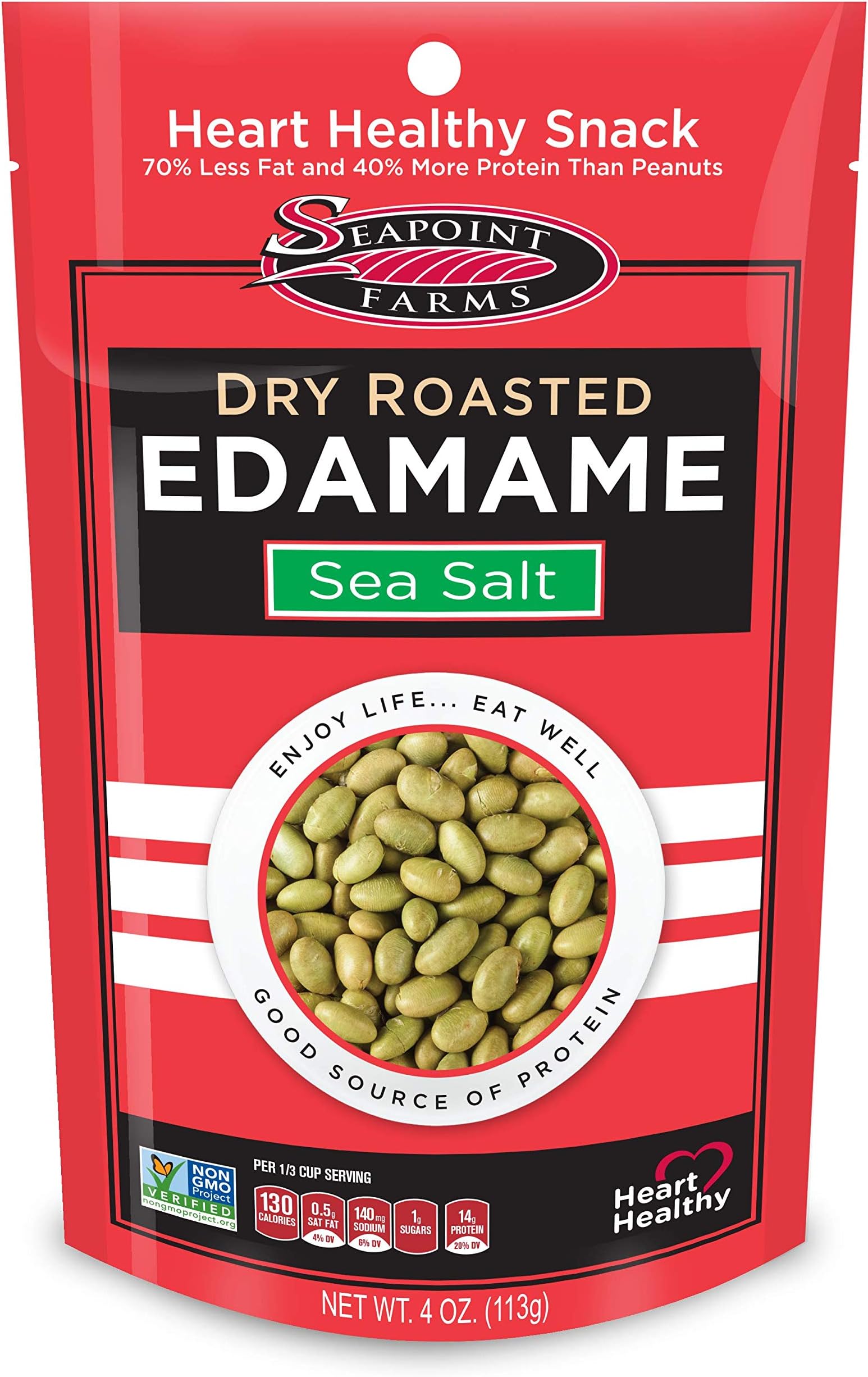 Seapoint Farms Dry Roasted Edamame, Sea Salt, Vegan, Gluten-Free, Kosher, and Non-GMO, Crunchy Snack for Healthy Snacking, 4 oz. Bag (Pack of 12)