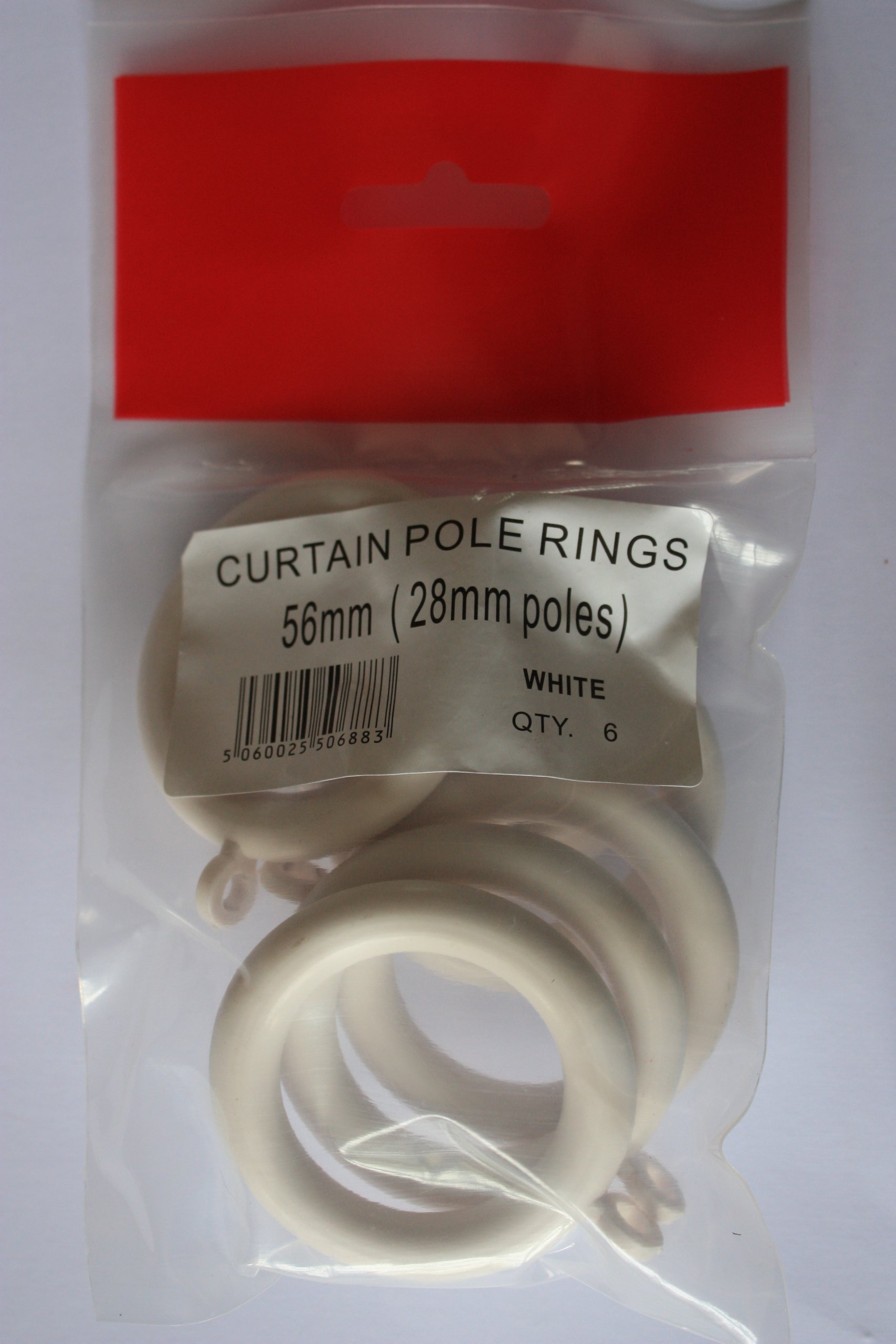 White Diy, Curtain Pole Rings 56Mm (2.25 Inches) To Fit Pole Size 28Mm (1.25 Inches), Pack Of 6