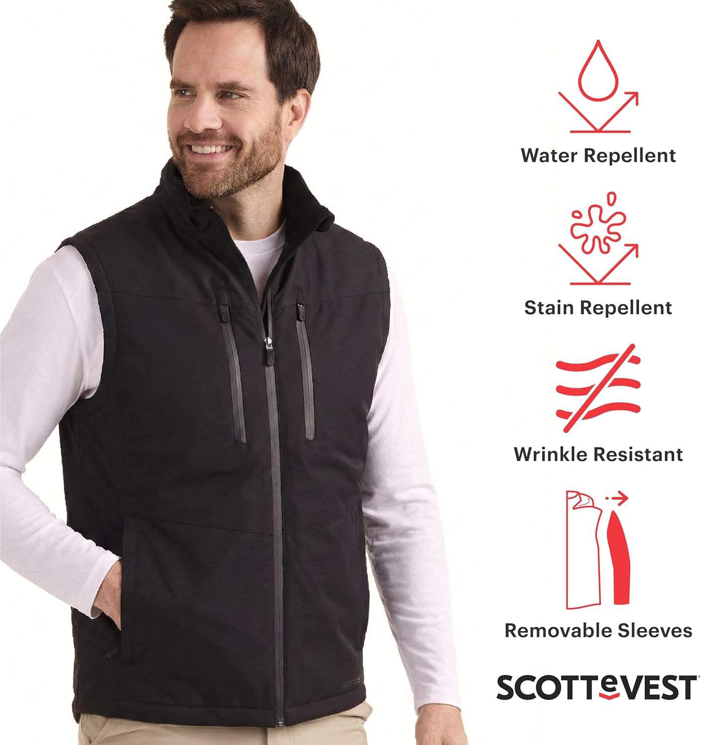 SCOTTeVEST Evorev Jacket for Men - 34 Hidden Pockets - RFID Protection, Removable Sleeves - Water Repellent Jacket for Travel