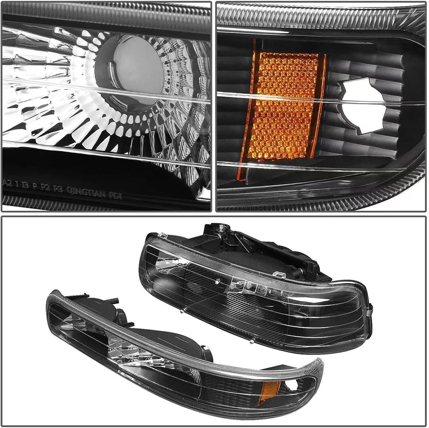 OEM NO GM2502187 Auto Lamp 1999-2002 Year Compatible with Suburban Silverado Halogen Headlights Assembly No Bulb Black +Yellow(Driver in Right,Yellow)