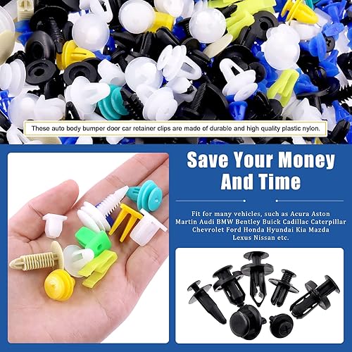 Miniatura 4 de Glarks Juego de 705 clips para automóvil, 170 clips en U con tornillos y 500 remaches de retención de nailon mixto con 35 pernos de protección