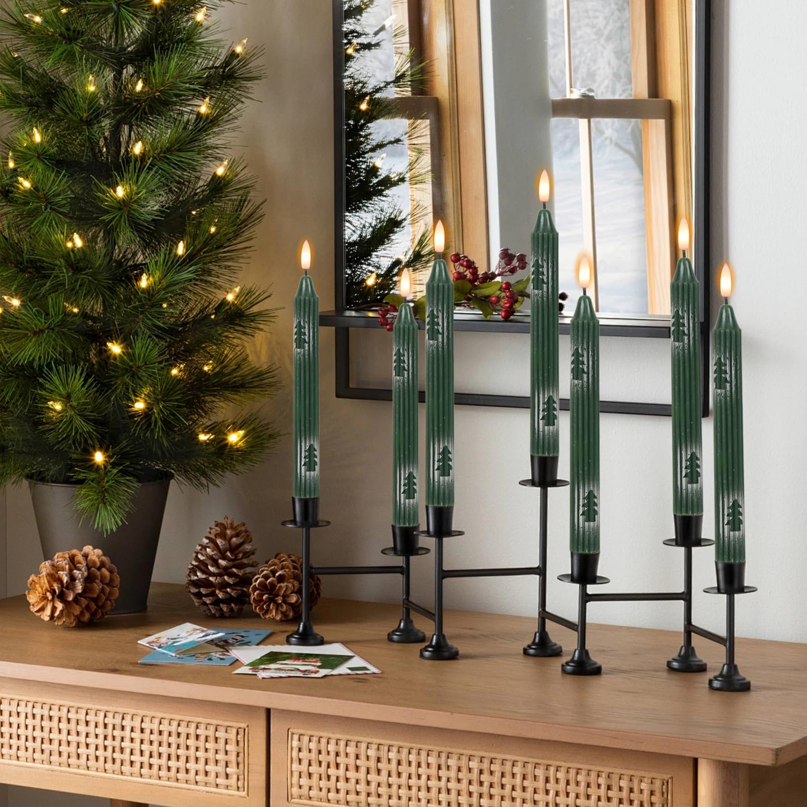 Wondise Candele natalizie senza fiamma, con telecomando e timer, candele a LED in vera cera 3D con stoppino 3D dipinto, 6 confezioni per decorazioni natalizie (1,9 x 24,9 cm)