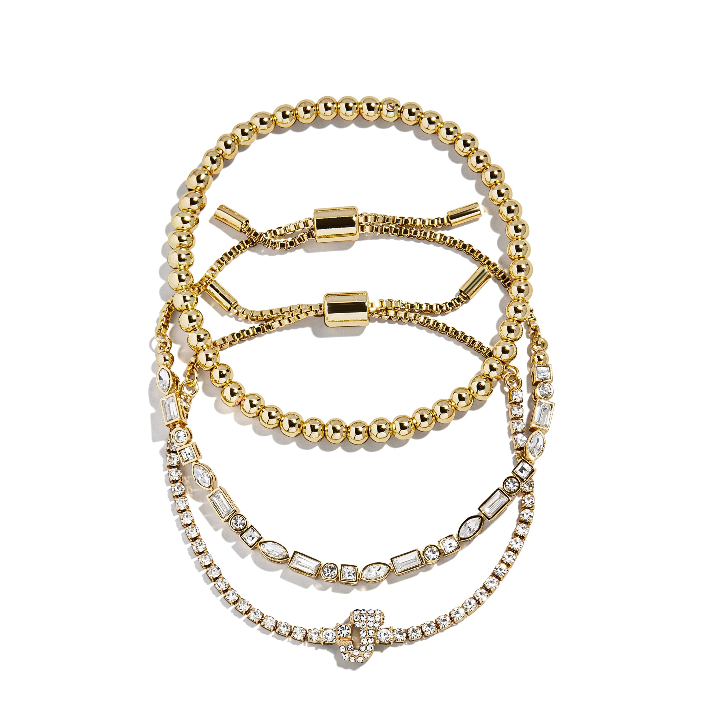 BaubleBar Three Bracelet Gift Set for Women, Gold-Plated Initial Beaded Bracelets, Fashion Jewelry, Personalized & Trendy Gift, Fashion Jewelry Set