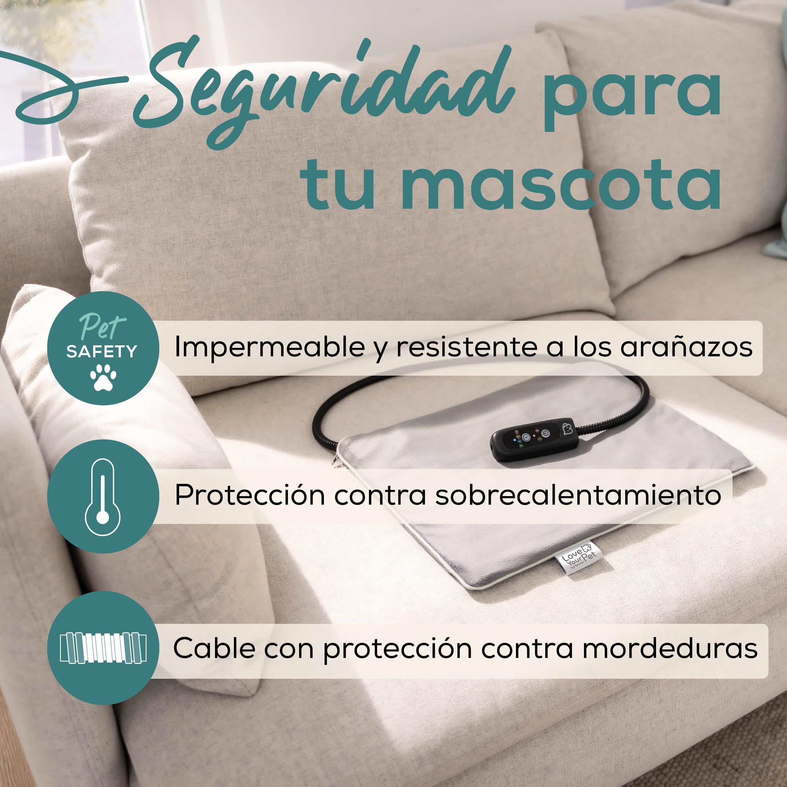Beurer Love Your Pet Colchoneta térmica Talla S «Lilli» para Perros y Gatos, con Temporizador, Manta pequeña para Perros, Lavable a 30 °C, Resistente a los arañazos y el Agua, 41 × 34 cm