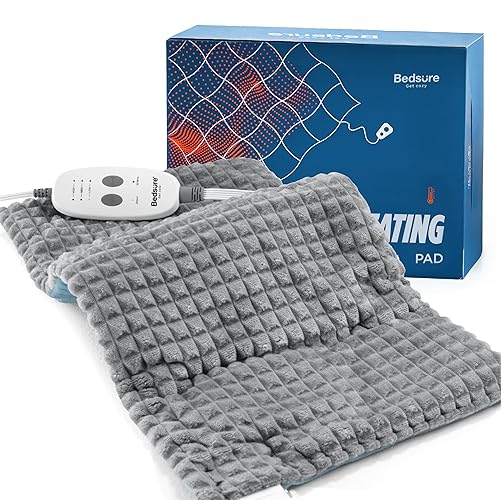 Bedsure Heating Pad for Neck and Shoulders and Back, Weighted Heated Pad with Vibration, FSA Eligible Items, Birthday Gifts for Women Men Mom Men, Auto Shut Off, 5lbs 12" x 24", Grey - 01 - Grey - 12"x24"