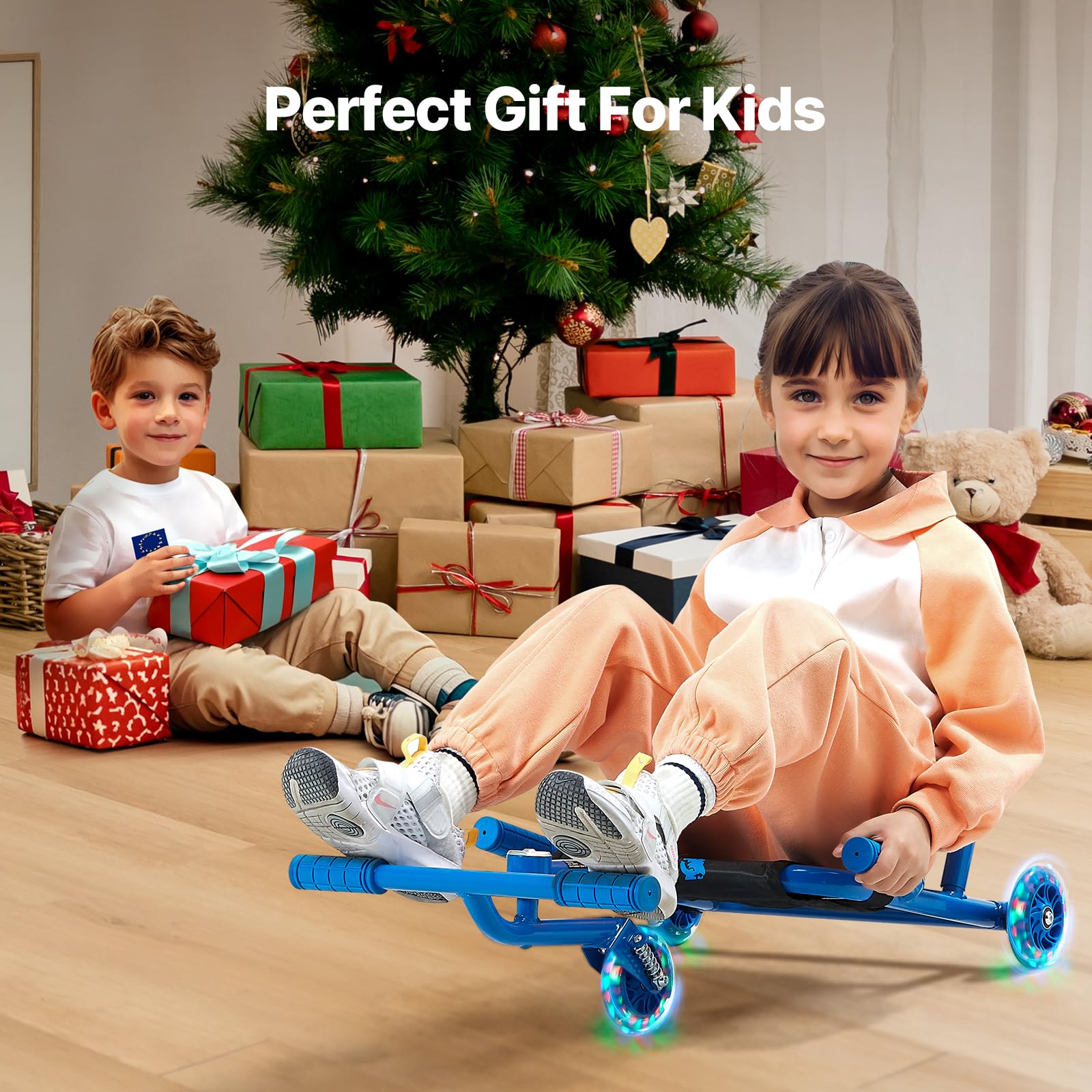 Happybuy Ride on Scooter, 132 lbs Load Capacity, Swing Side-to-Side for Fun Zig-Zag Motion, Drifting Toy for Kids Ages 4+, Indoor & Outdoor Use on Hard Surfaces, Blue