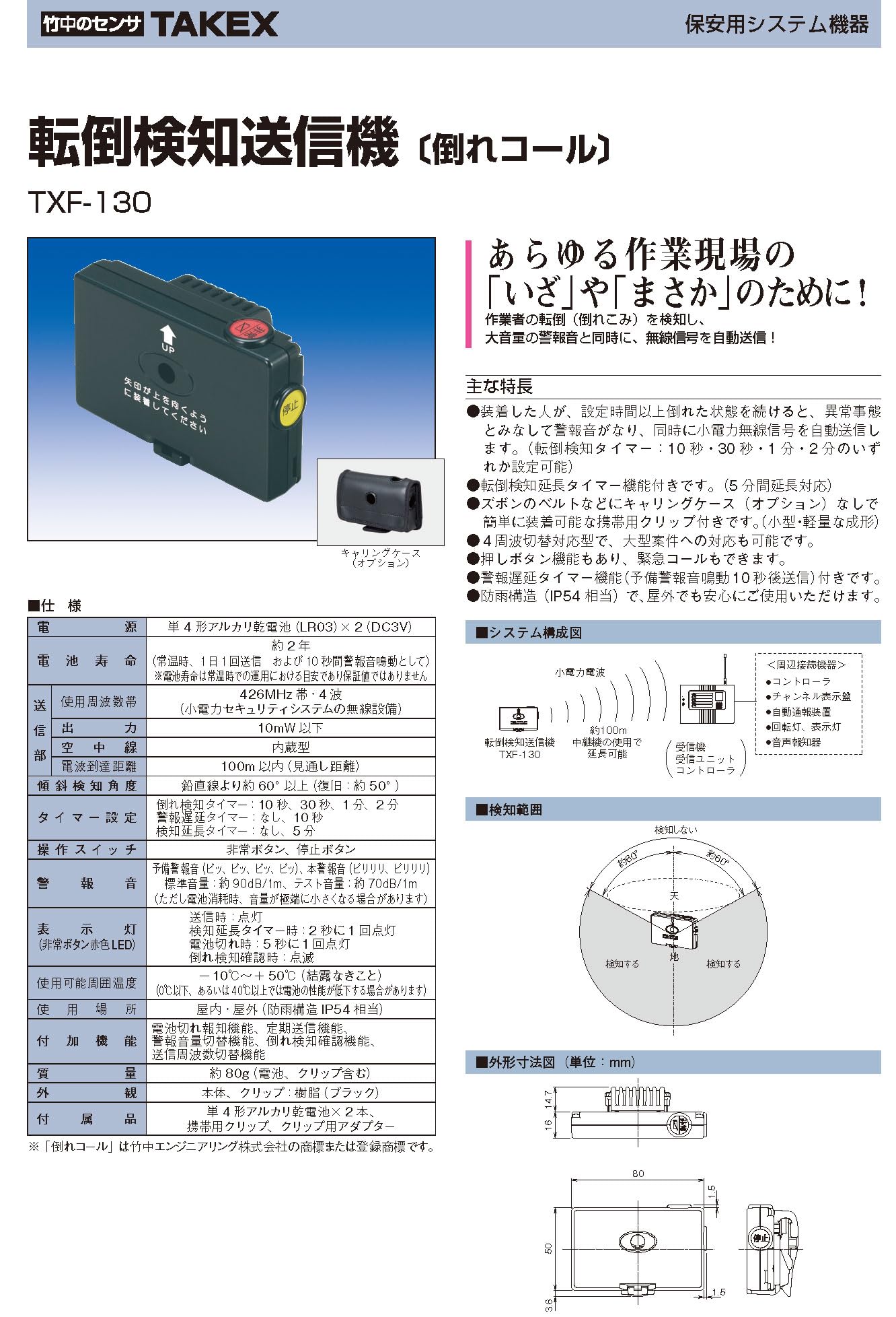 Amazon.co.jp: 転倒検知送信機〔倒れコール〕 TXF-130 (4周波