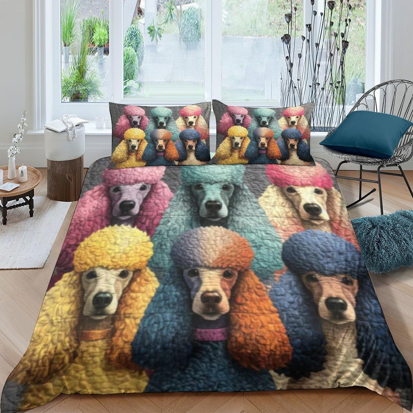 Ctjqhvkz Style-3 3D Printed Colorful Poodle Fitted Sheet Microfiber Anti-Slip Pop Art Dog Mattress Cover For Bedroom Dorm Home Decor Single（135X200cm）