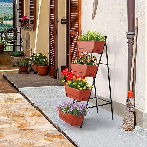 Miniatura 5 de OYEAL Jardinera elevada vertical de 4 niveles para interior y exterior, maceta elevada con patas, maceta elevada de hierbas para flores, verduras,