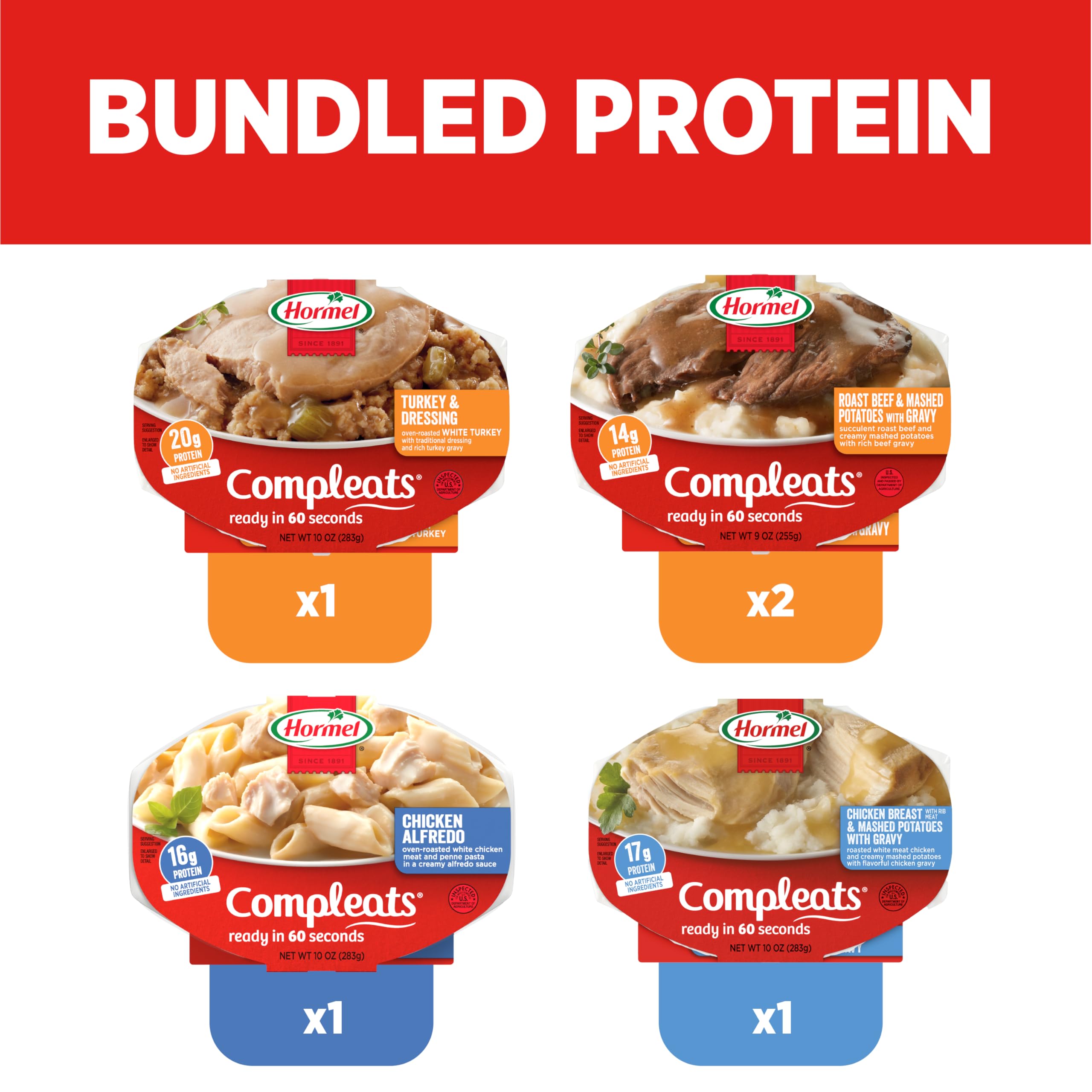 Hormel Compleats – Paquete de variedad de proteínas – comidas en microondas – no necesita refrigeración