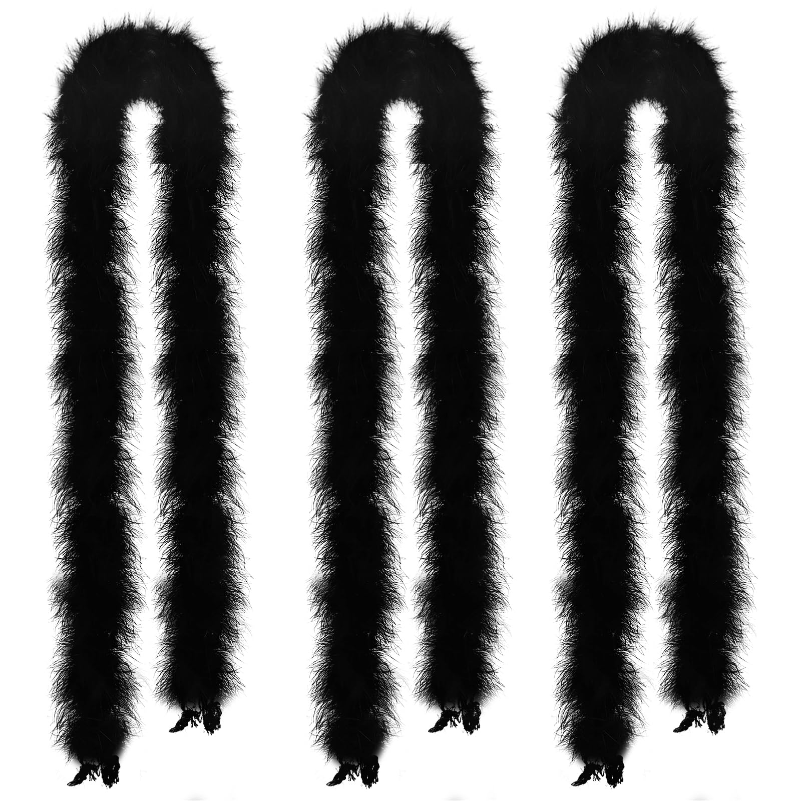 HaiMay3 Pack Marabou Feather Boa for Craft Clothes Accessories Latin Wedding Dress Home Party Costumes Decoration, 20G Black Feather Boas