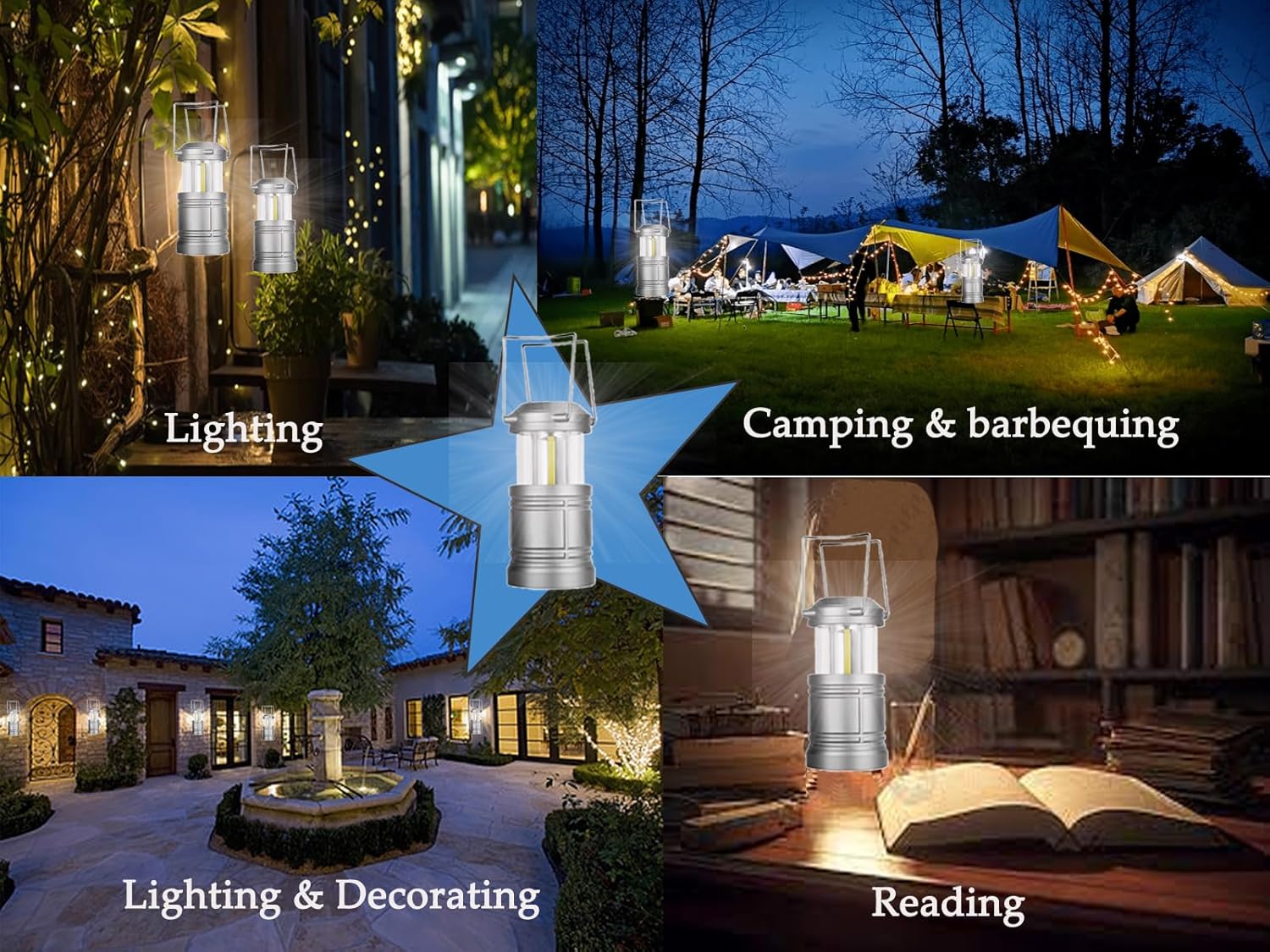 LED Camping Lantern, Battery Powered Hanging Lantern for Outdoor Camping Emergency Power Outages, 4 Pack