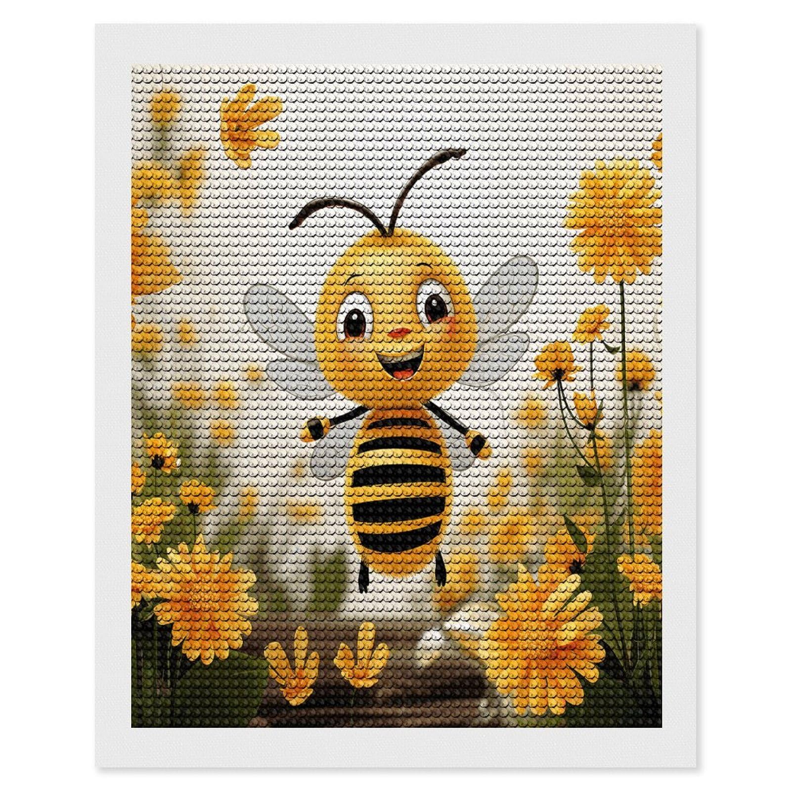 Cute Bees Daisy Flower Diamond Art Kits for Adult Round Full Drill Diamond Dots Paintings for Beginner Picture Art DIY Diamond Painting Kits 5D Diamond Art Painting for Home Wall Decor 16"x20"