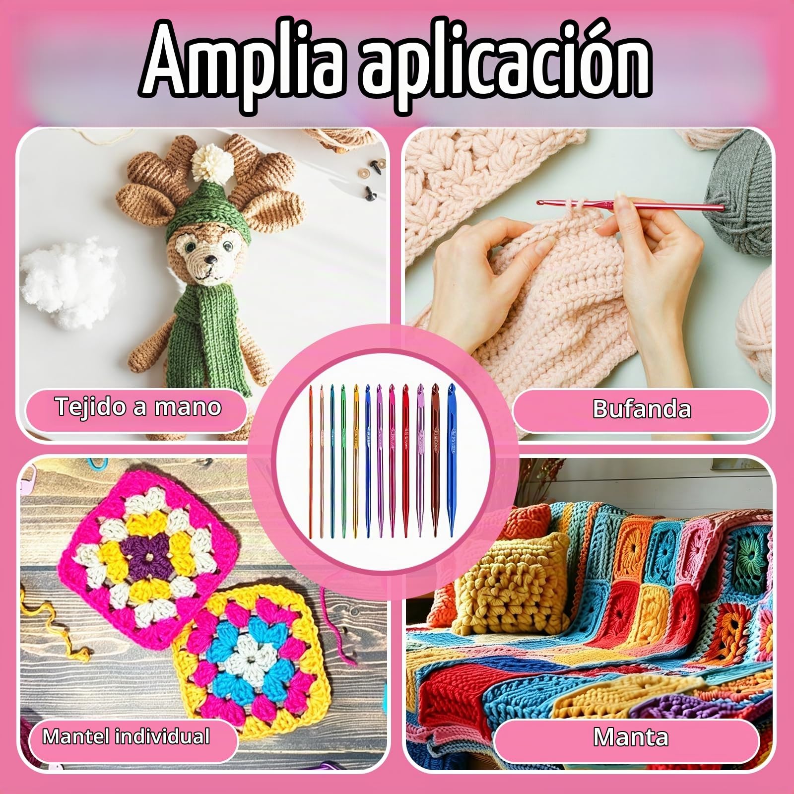 Ganchillos Crochet, Juego de Agujas de Ganchillo con 12 Tamaños de Ganchillos de Óxido de Aluminio Cable de 40 cm/60 cm/80 cm/100 cm y Varios Accesorios para Principiantes y Aficionados al Ganchillo