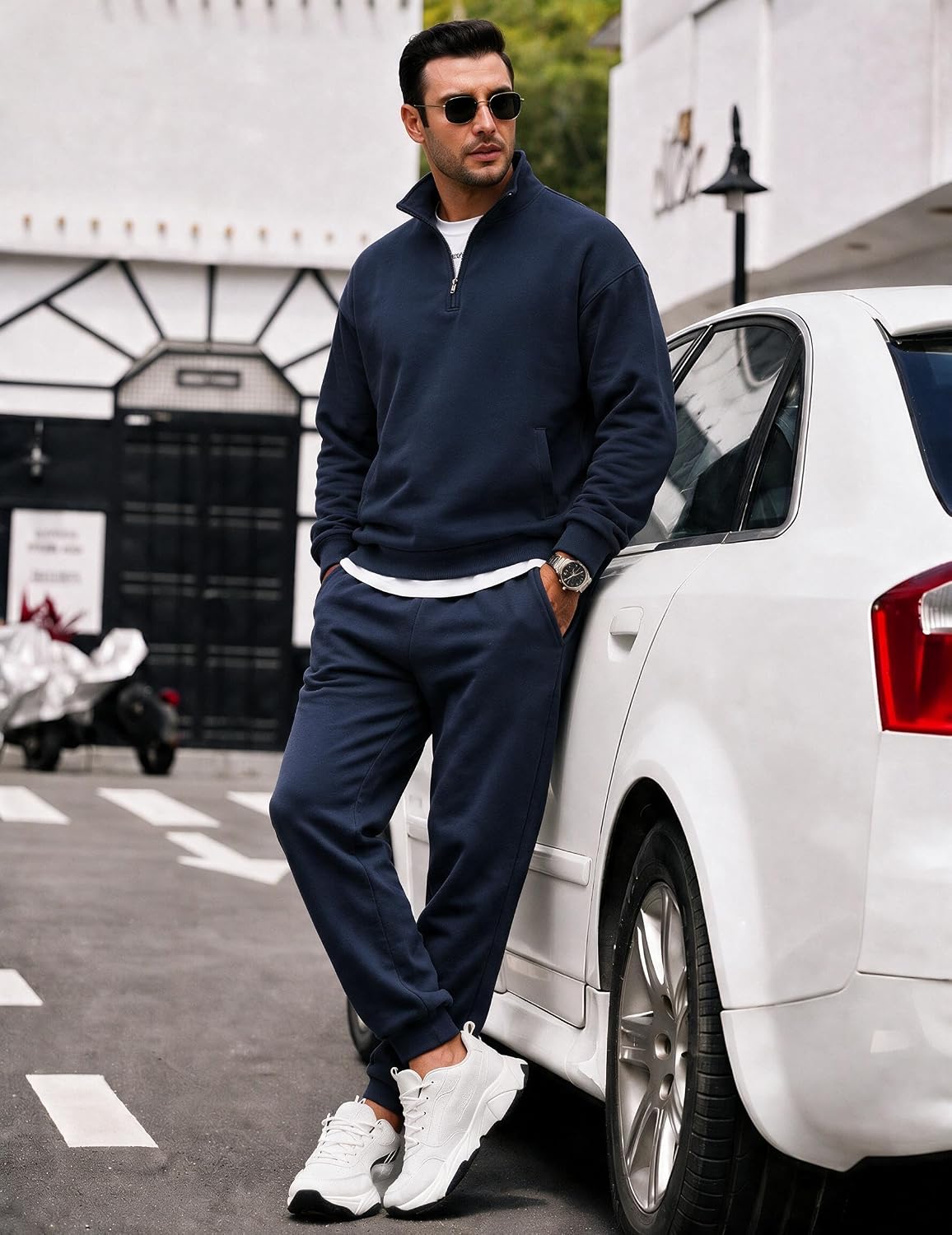 COOFANDY 2 Piece Set for Men Sweatsuit 1/4 Zip Sweatshirt and Jogger pants