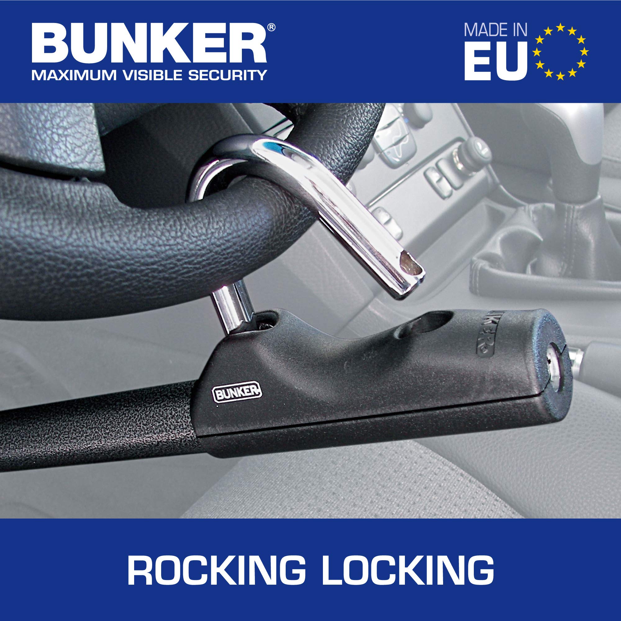 BUNKER BT29 Barre Télescopique Antivol Voiture Volant Pédale Haut de Gamme, La Plus Compacte pour Facil Transport, Bloc Canne Anti Vol Clef Universelle pour Auto, Camping Car, Van, Camionette